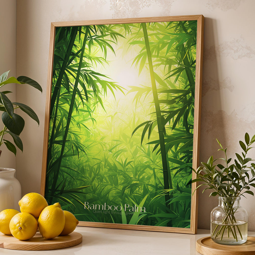Bamboo Palm Print: Tropical Botanical Plant Illustration, Green Leaf Wall Art
