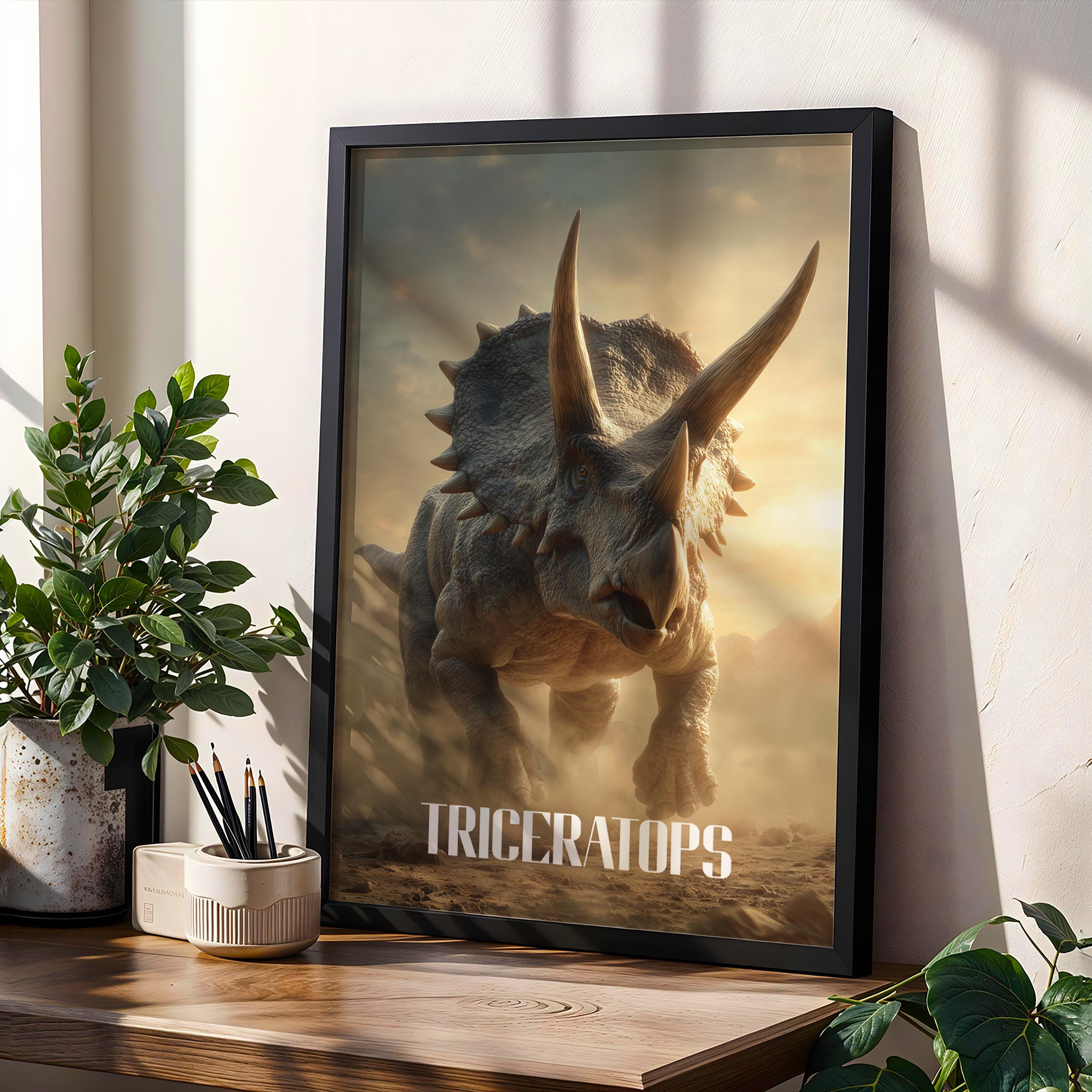 Triceratops Poster for Kids Room – Dinosaur Wall Art for Boys and Girls