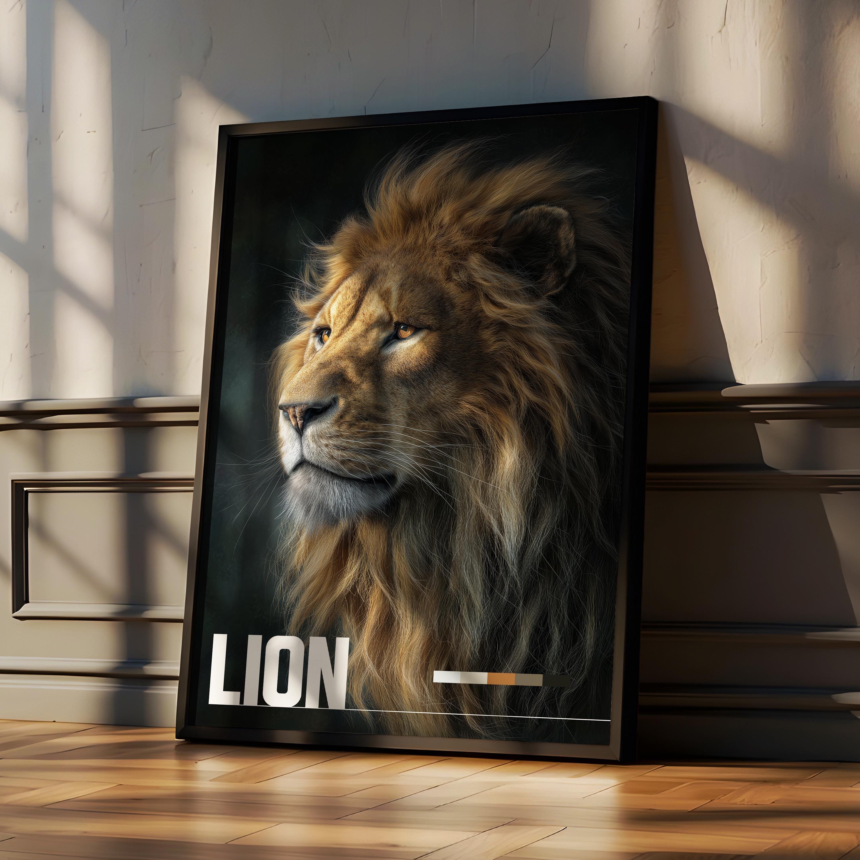 Lion Framed Poster: Majestic Wildlife Wall Art for Nursery or Kids Room