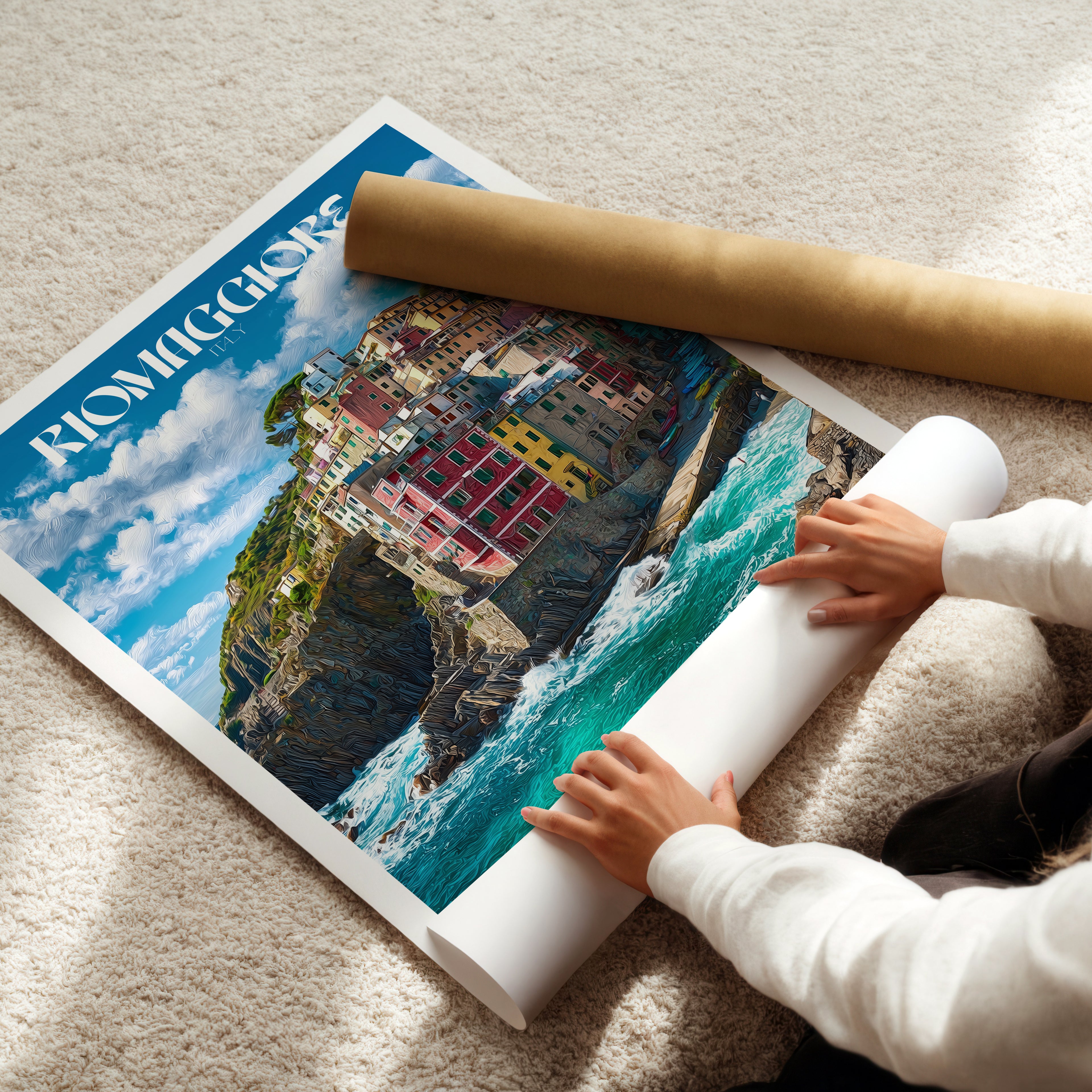 Cinque Terre Travel Poster – Riomaggiore Italy Wall Art Print, Coastal Village Decor