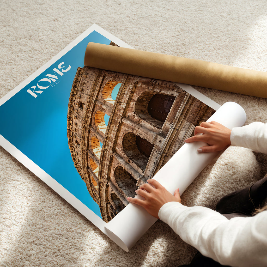 Italy Travel Poster – Rome Colosseum Print, Ancient Landmark Wall Art, Roman Architecture Decor