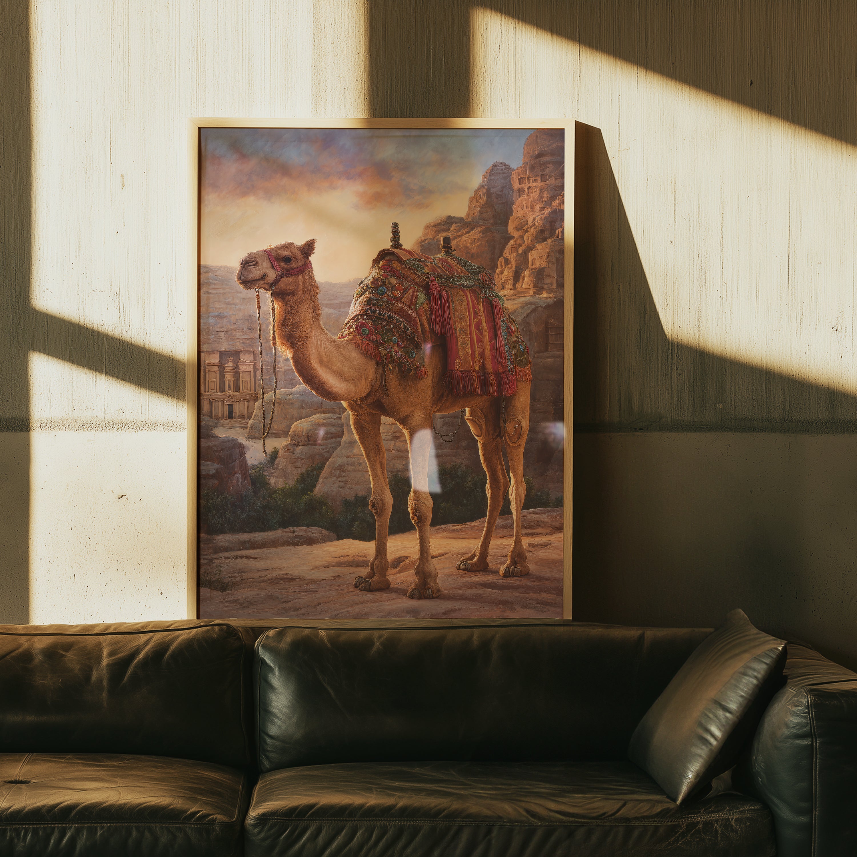 Royal Camel Poster – Desert Animal Art Print, Petra Inspired Wall Decor, Arabian Fantasy Illustration