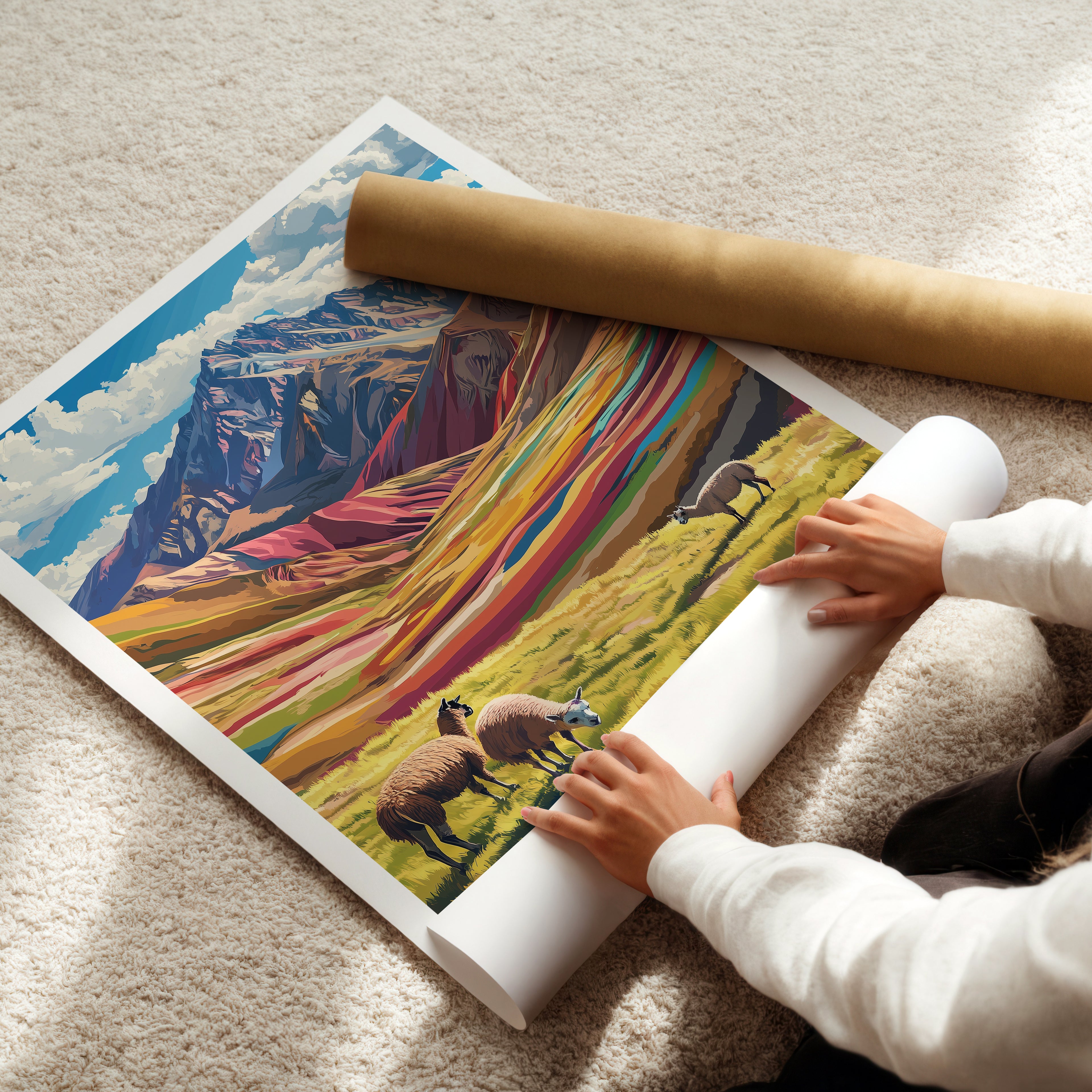 Peru Travel Poster: Andean Mountain Landscape Illustration Art