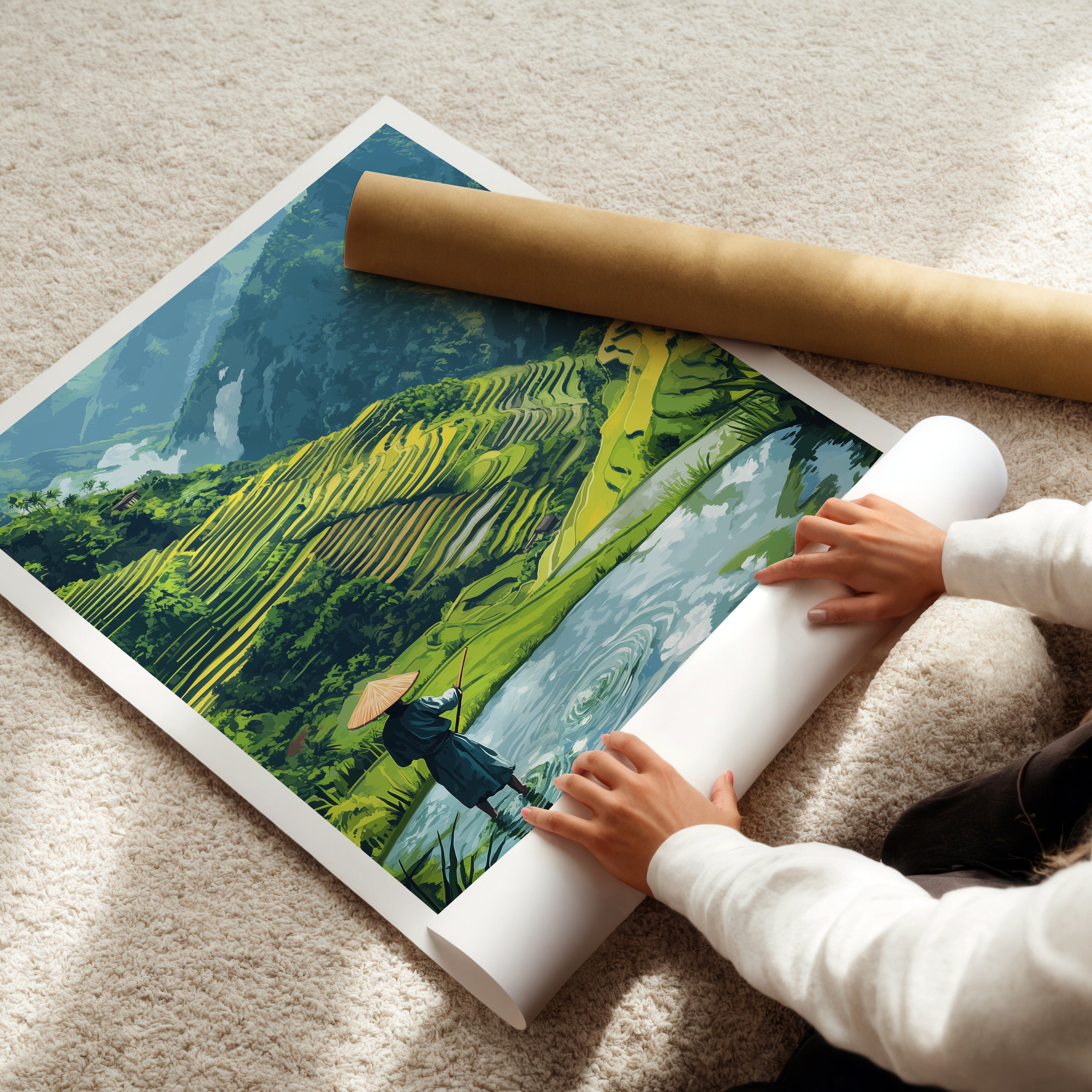 Philippines Travel Poster: Banaue Rice Terraces Illustration Art