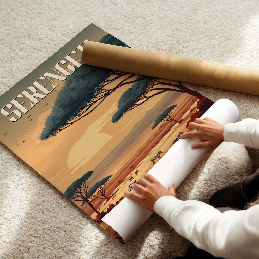 Serengeti Sunset Safari Travel Print: Tanzania Wildlife Landscape