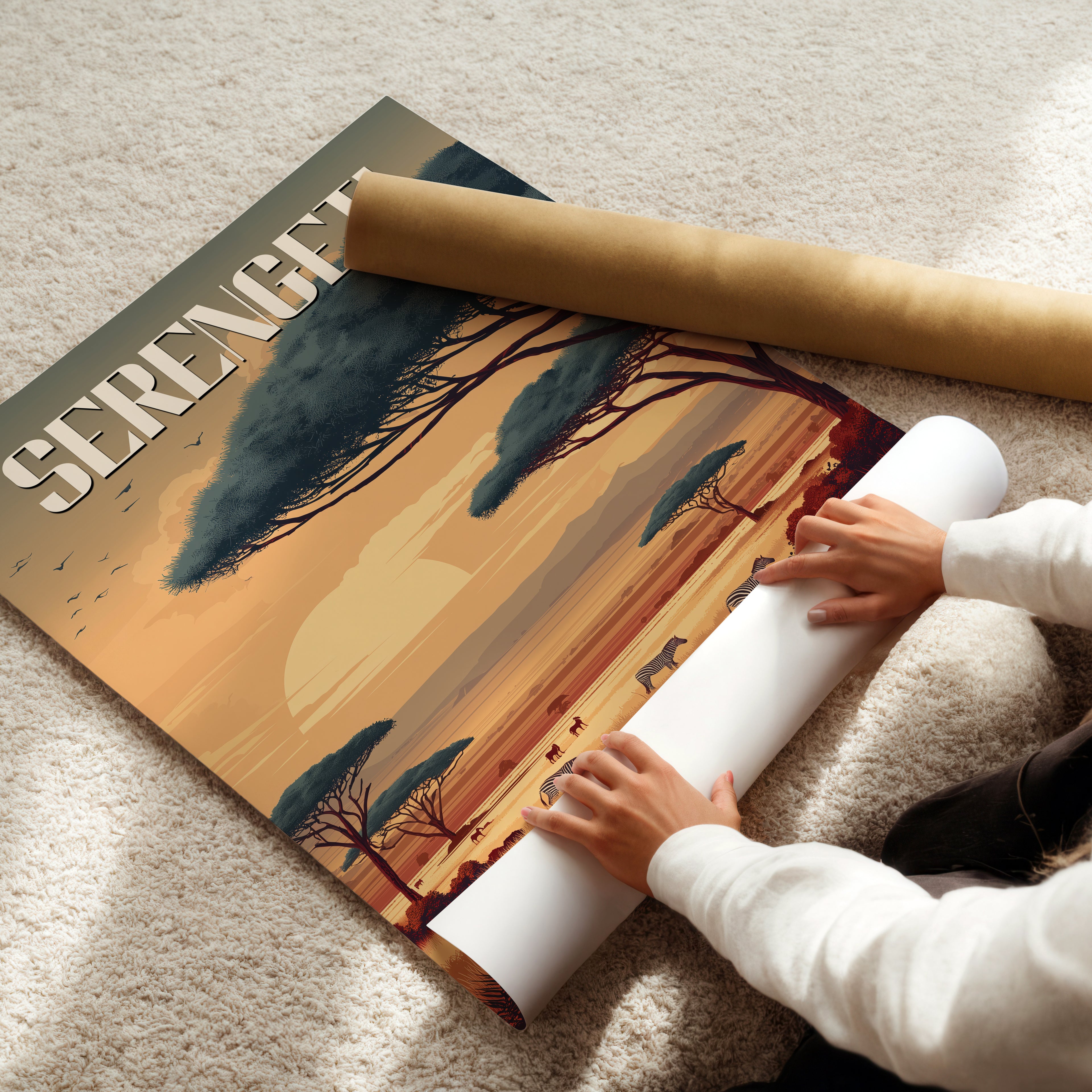 Serengeti Sunset Safari Travel Print: Tanzania Wildlife Landscape