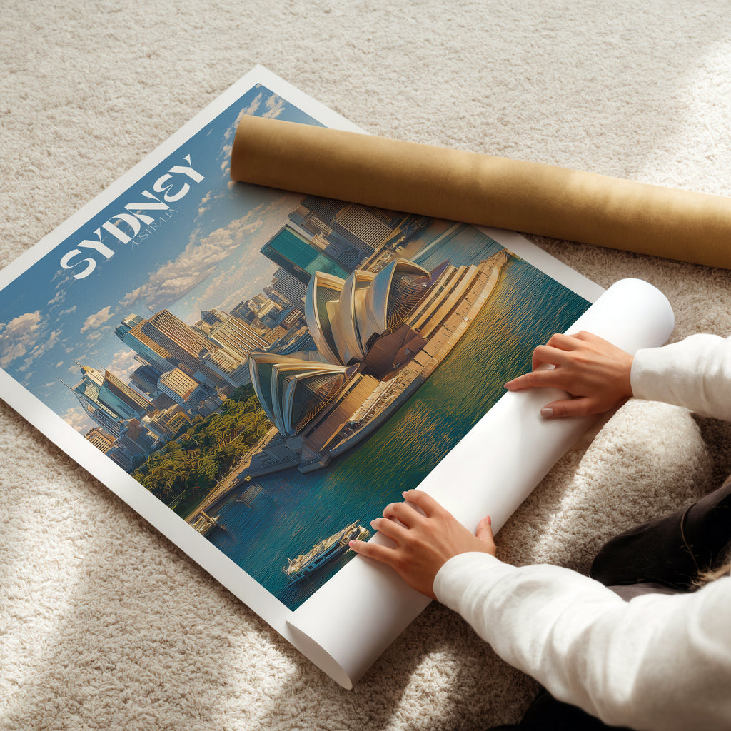 Australia Travel Poster – Sydney Opera House Wall Art Print, Coastal Cityscape Decor
