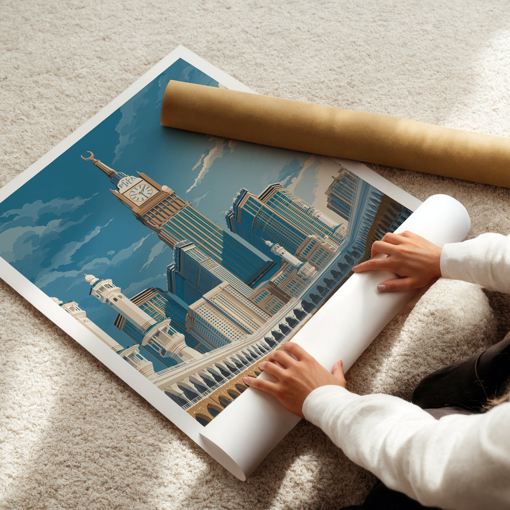 Mecca Travel Poster: Makkah Clock Tower Print, Saudi Arabia Wall Art