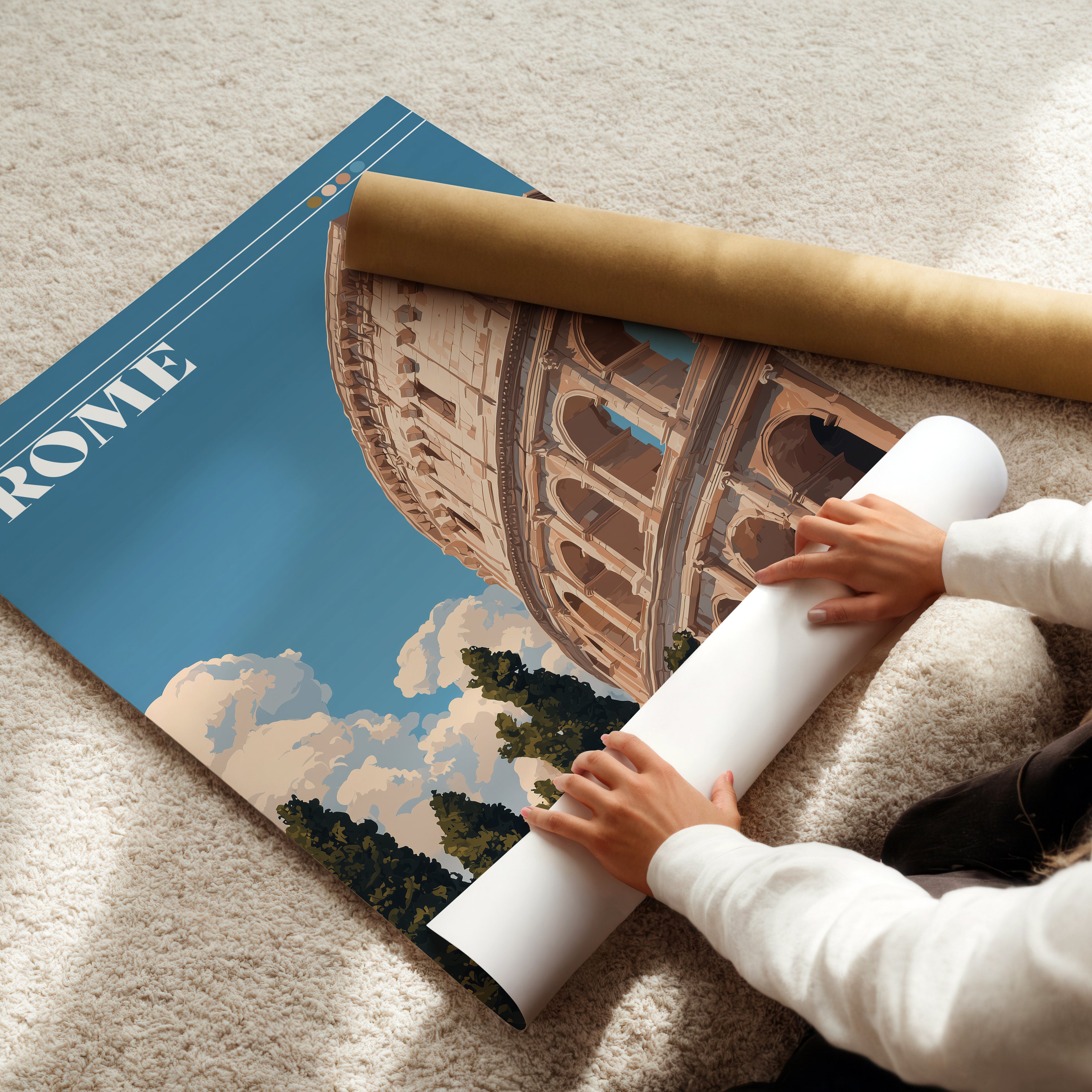 Rome Italy Travel Poster – Colosseum Wall Art, Ancient Landmark Print, Historic City Travel Photography Decor