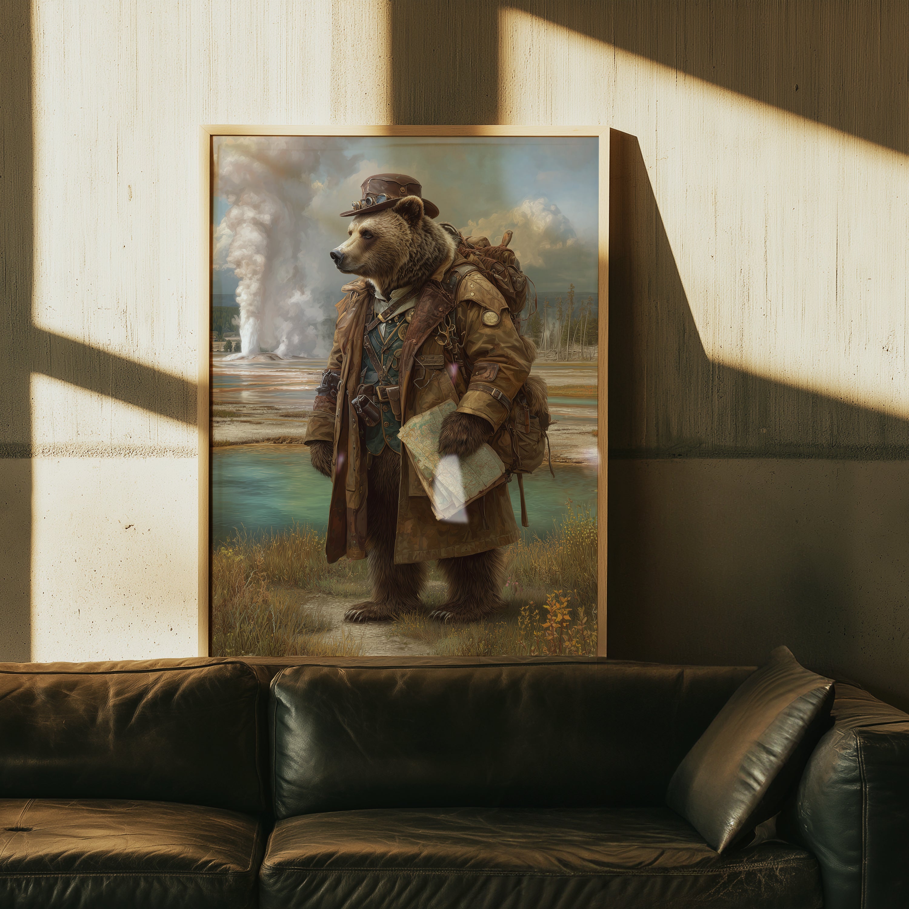 Grizzly Explorer Poster – Steampunk Bear Wall Art, Wilderness Adventure Animal Print