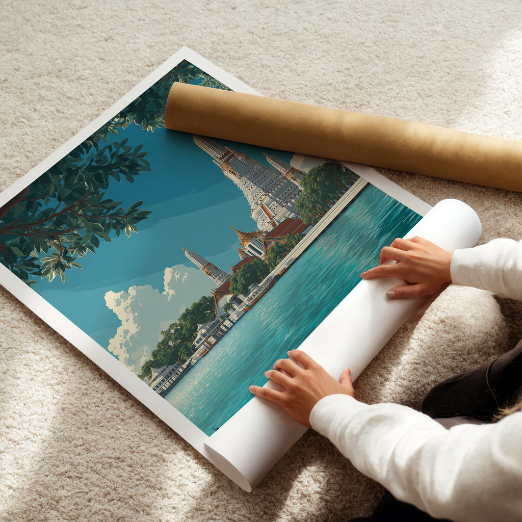 Bangkok Travel Poster: Wat Arun Print, Thailand Wall Art