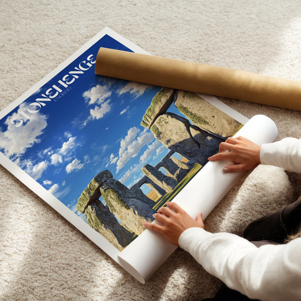 England Travel Poster – Stonehenge Wall Art Print, Ancient Monument, Prehistoric Landmark Decor