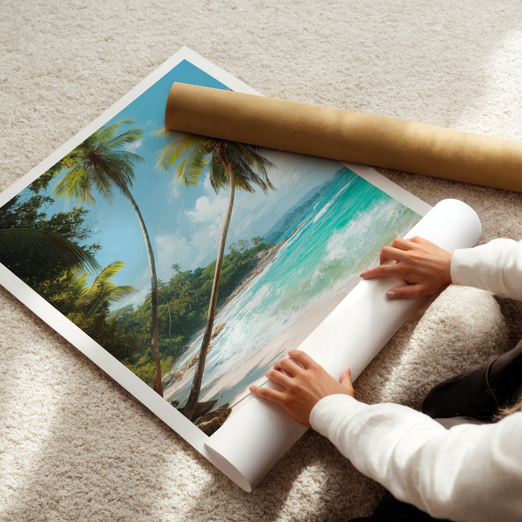 Costa Rica Travel Poster – Puerto Viejo Beach Print, Tropical Caribbean Wall Art, Coastal Decor