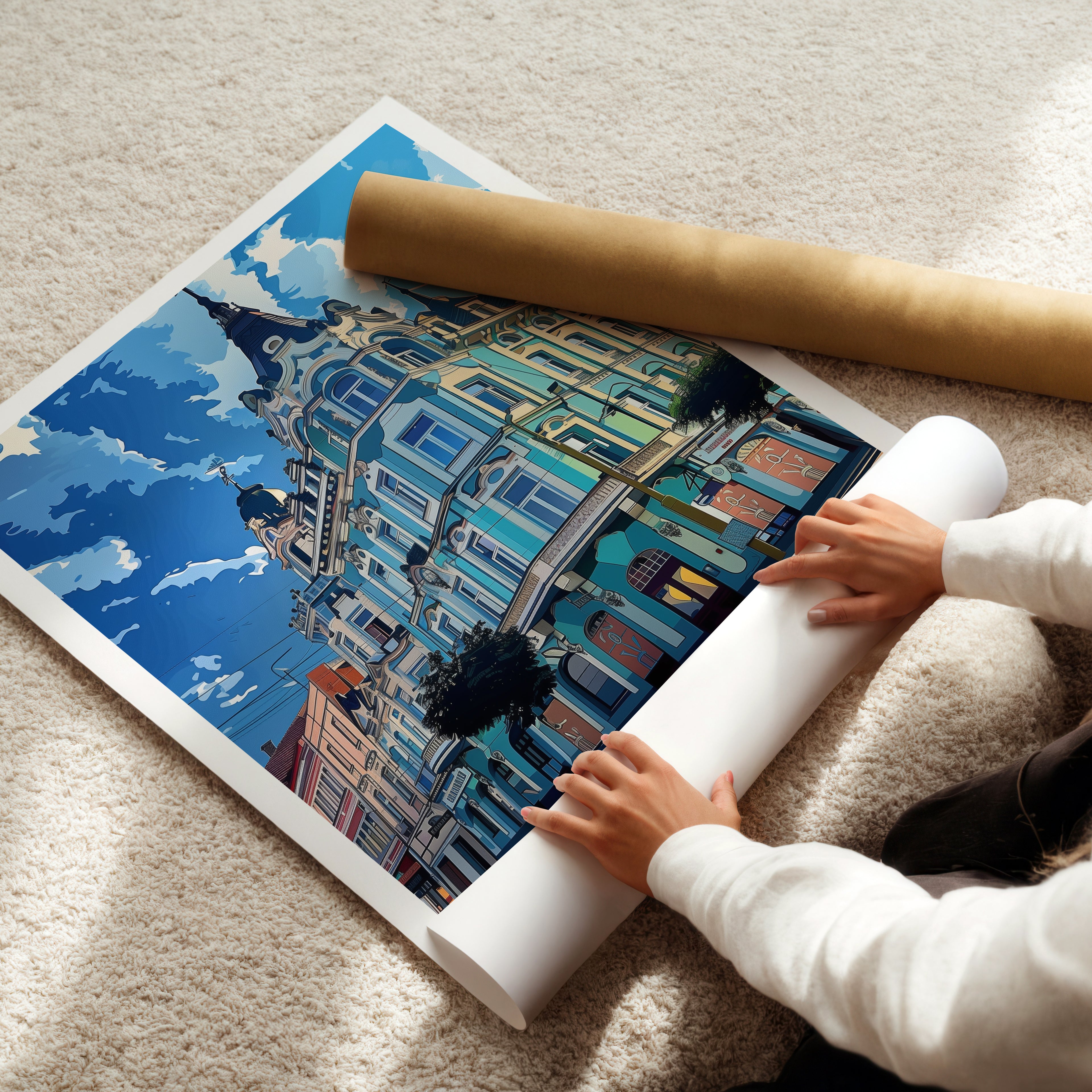 Oradea Romania Travel Poster: Elegant European Architecture Illustration Art