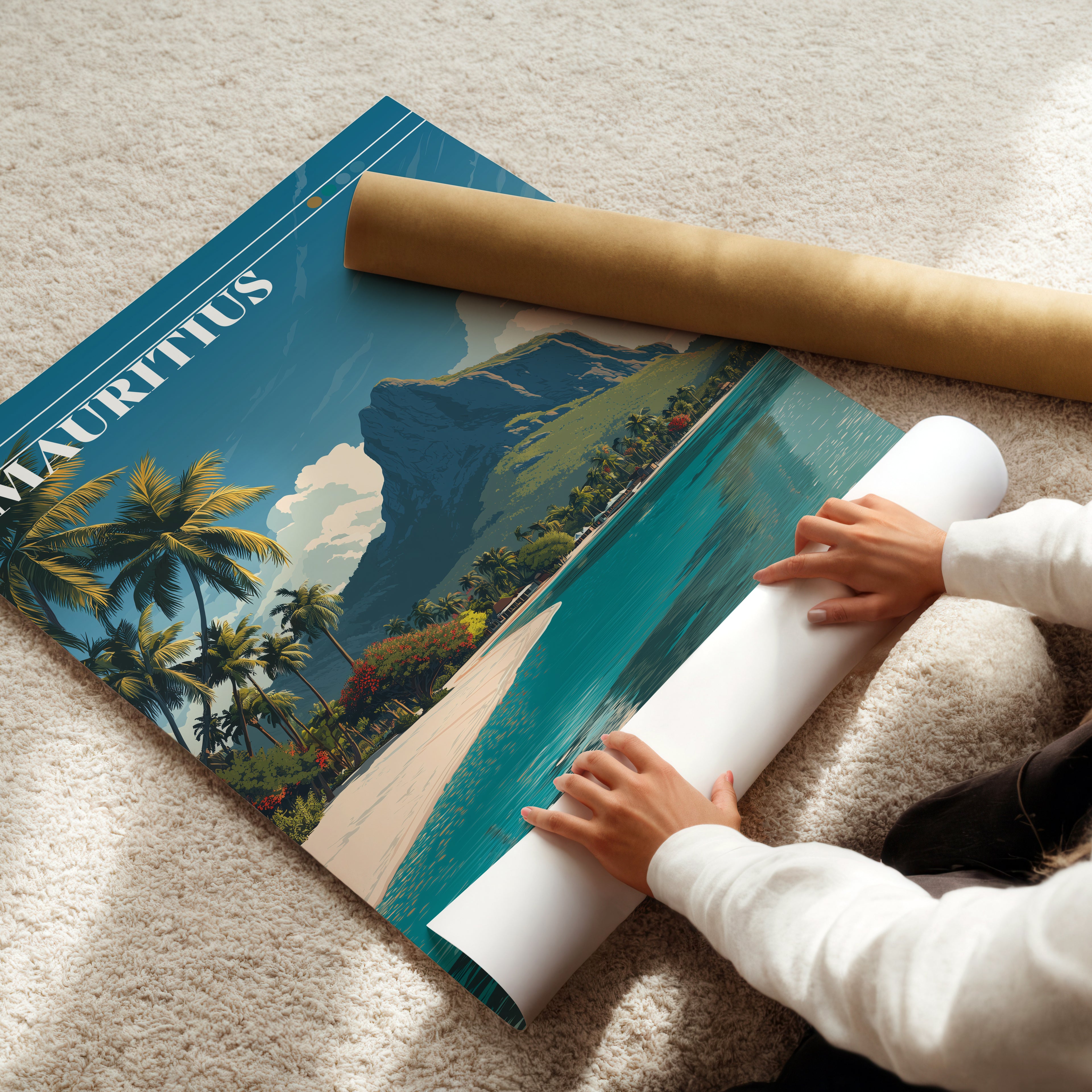 Mauritius Travel Poster: Le Morne Brabant Tropical Island Art