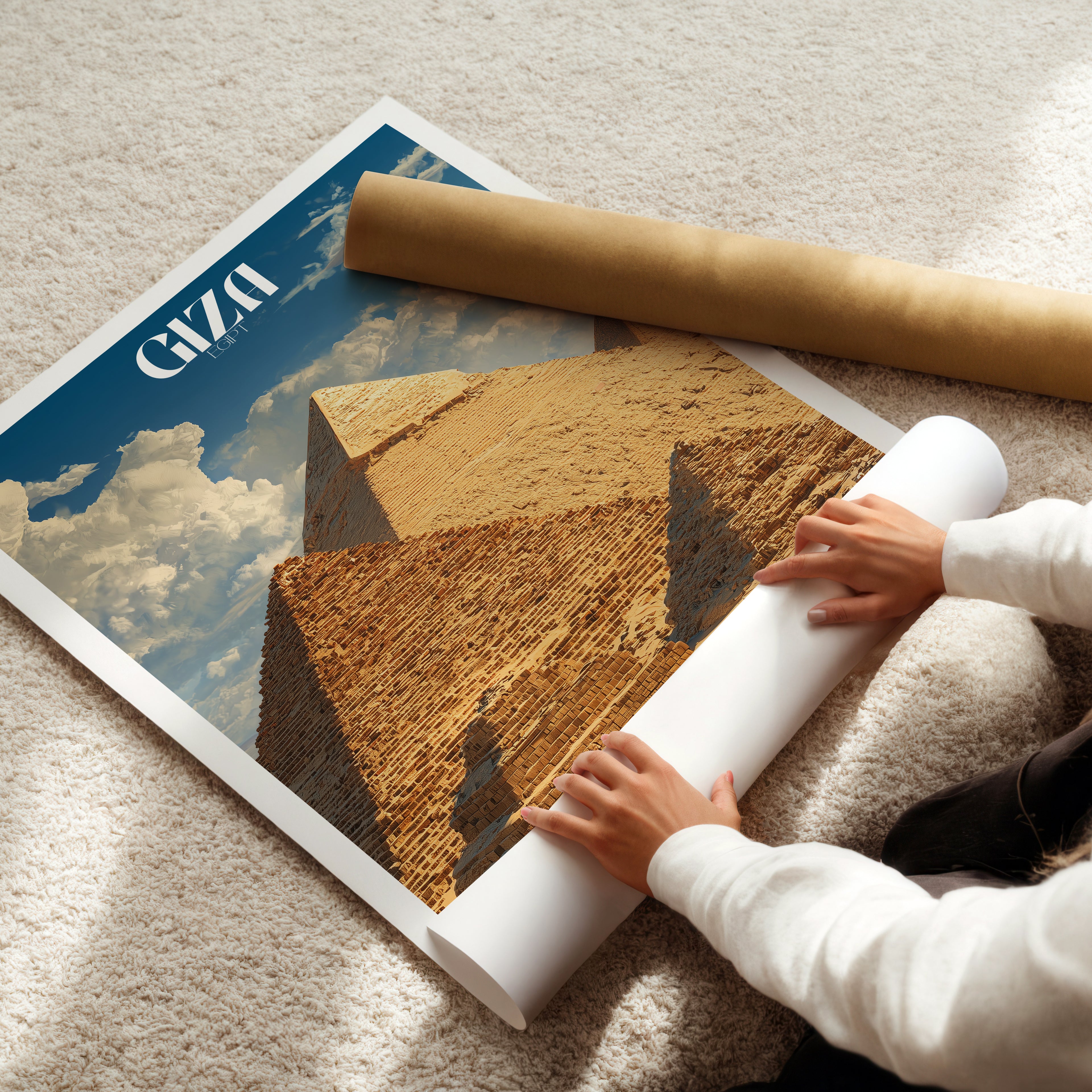 Pyramids of Giza Poster – Egypt Travel Print, Historical Landmark Wall Art, Desert Decor