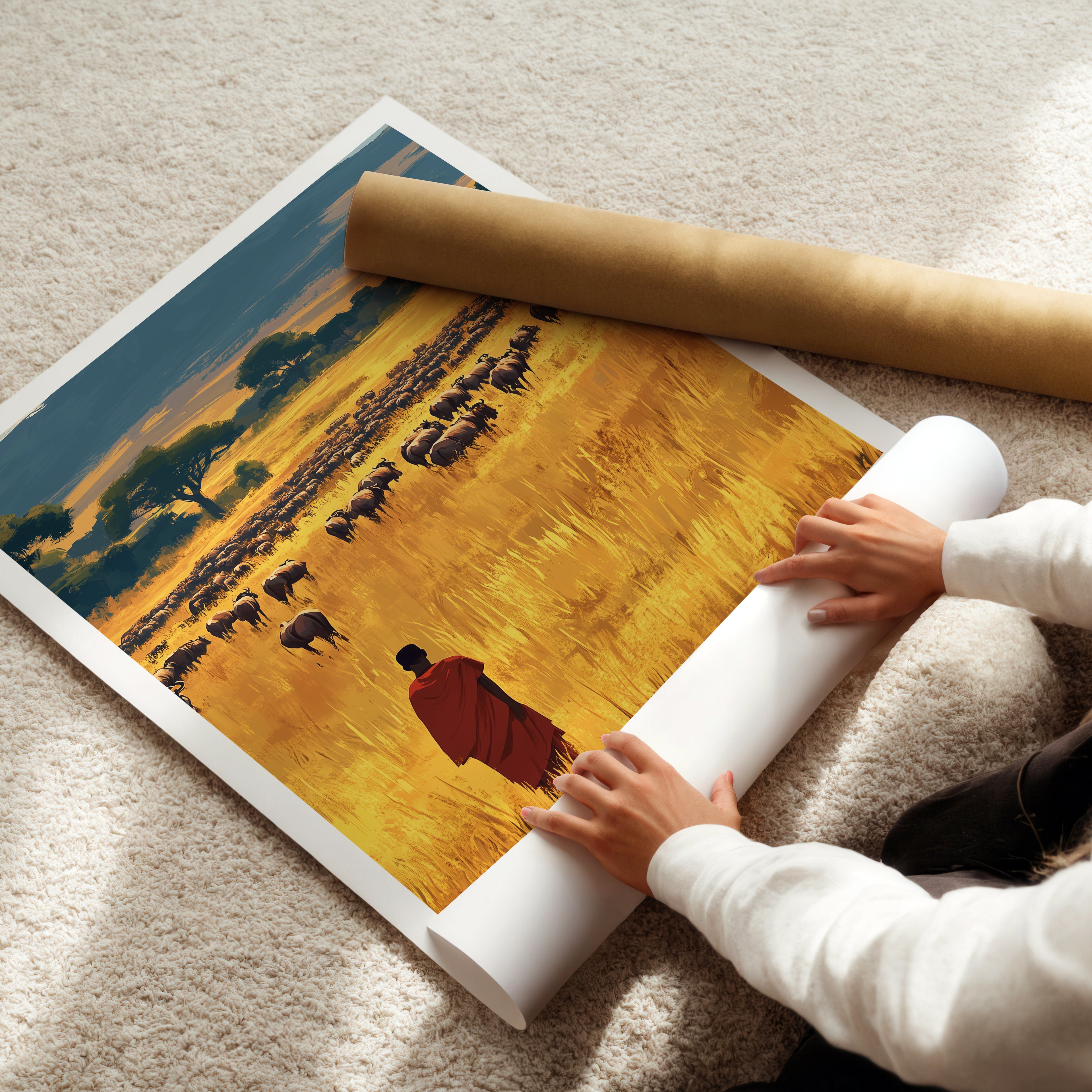 Tanzania Travel Poster: Serengeti Migration Illustration Art