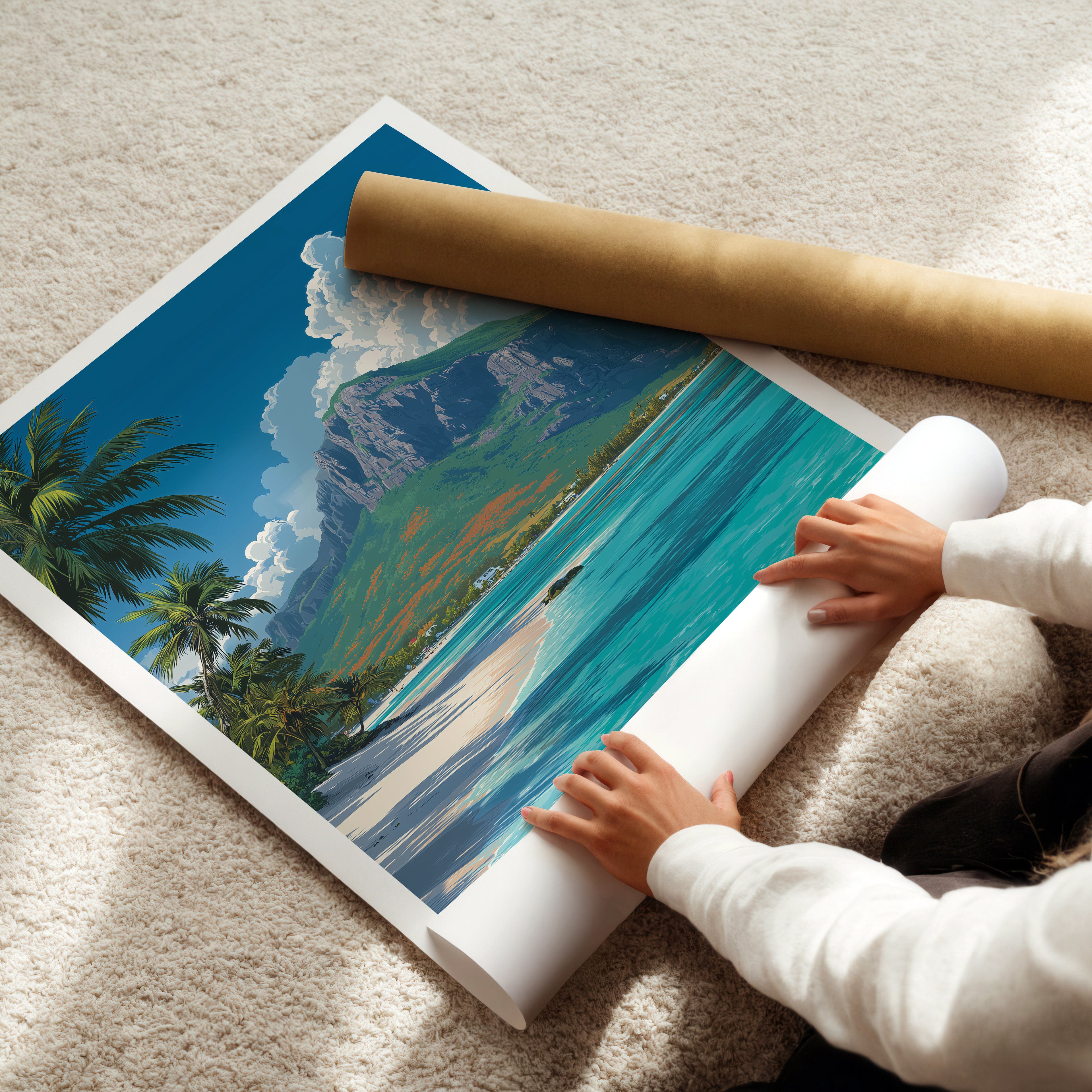 Mauritius Travel Poster: Le Morne Brabant Print, Indian Ocean Wall Art