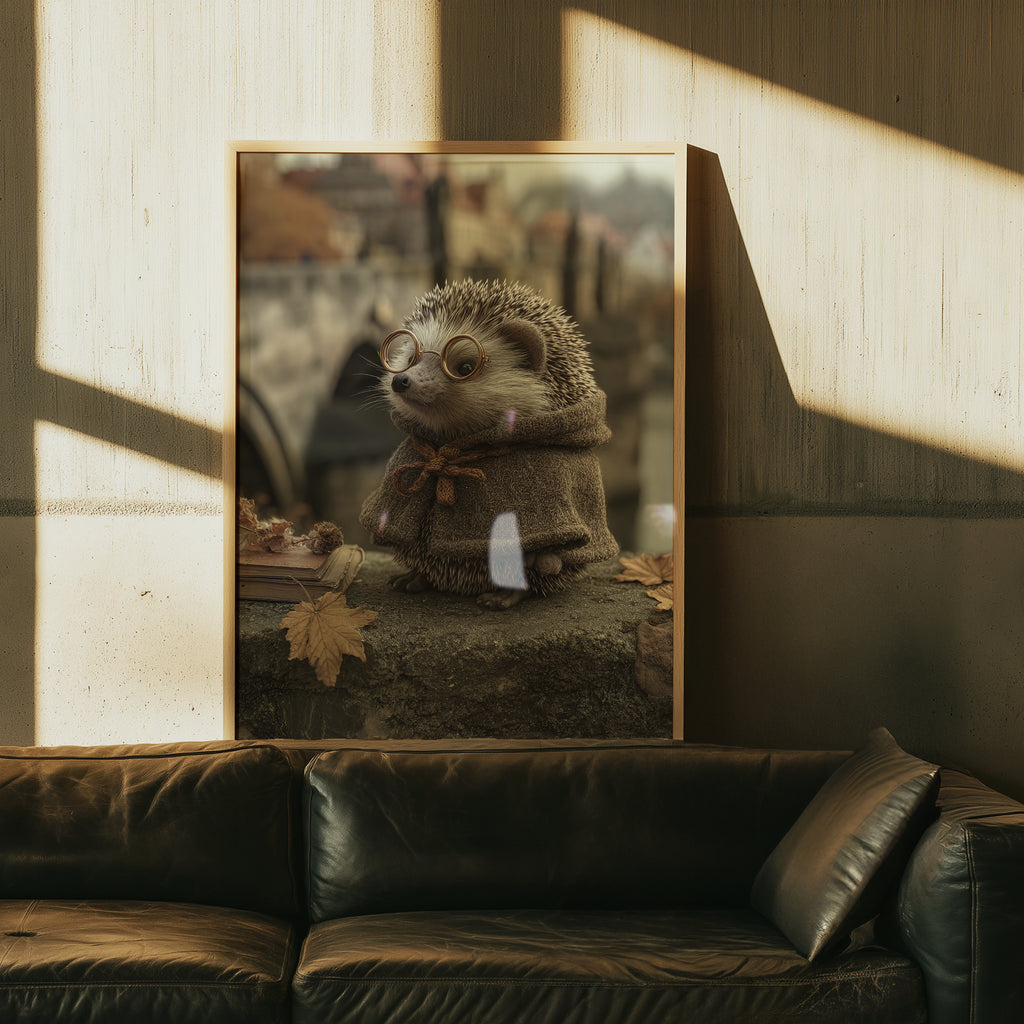 Hedgehog Philosopher Poster – Autumn Animal Print, Bookish Woodland Wall Art