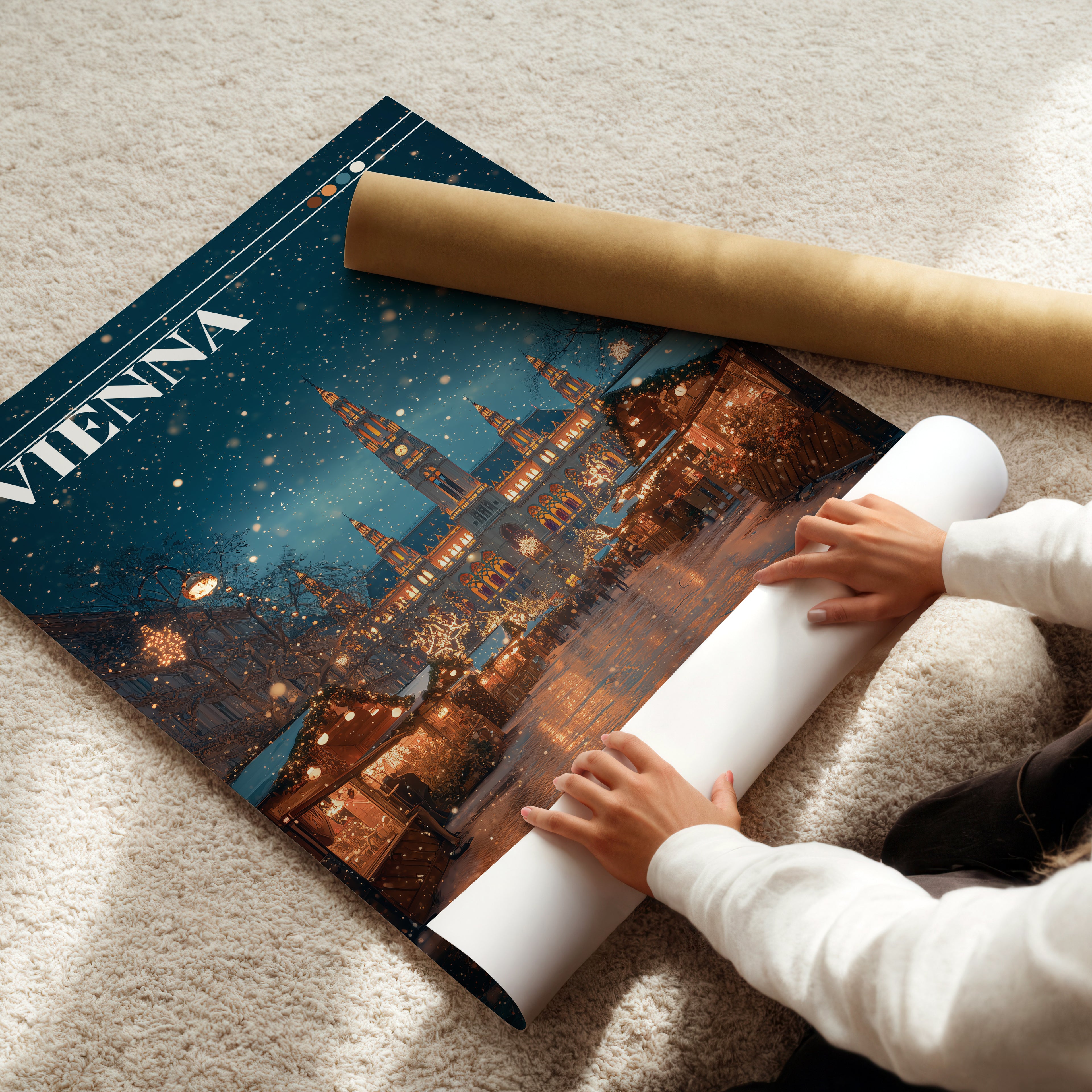 Vienna Austria Poster – Christmas Market Wall Art, Rathausplatz City Print, Festive Travel Photography Decor