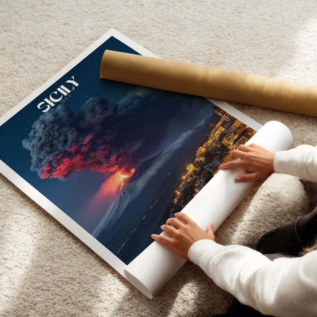 Mount Etna Poster – Sicily Travel Print, Italian Landscape Wall Art, Volcano Decor