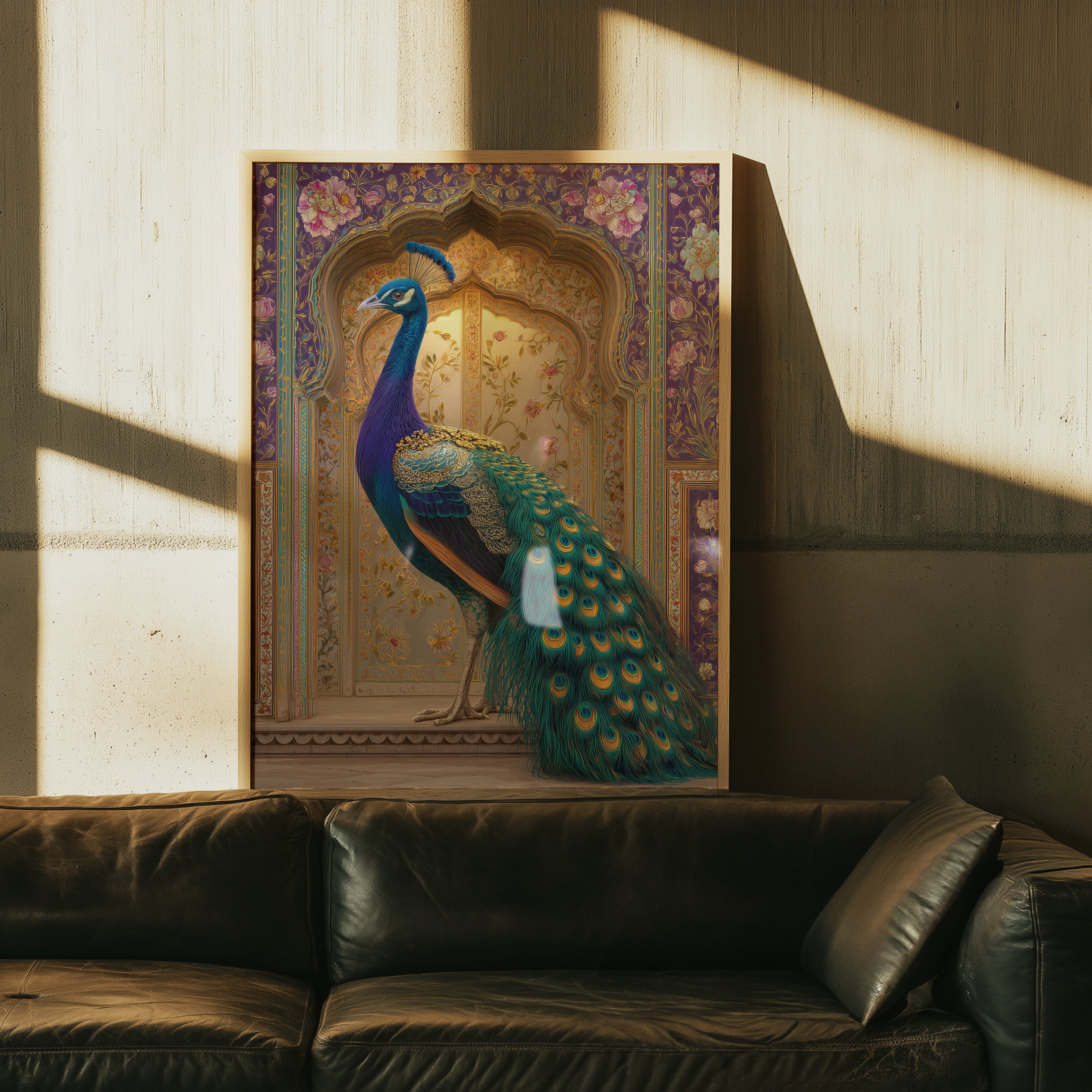 Peacock in Rajasthan Poster – Indian Palace Bird Print, Boho Wall Art
