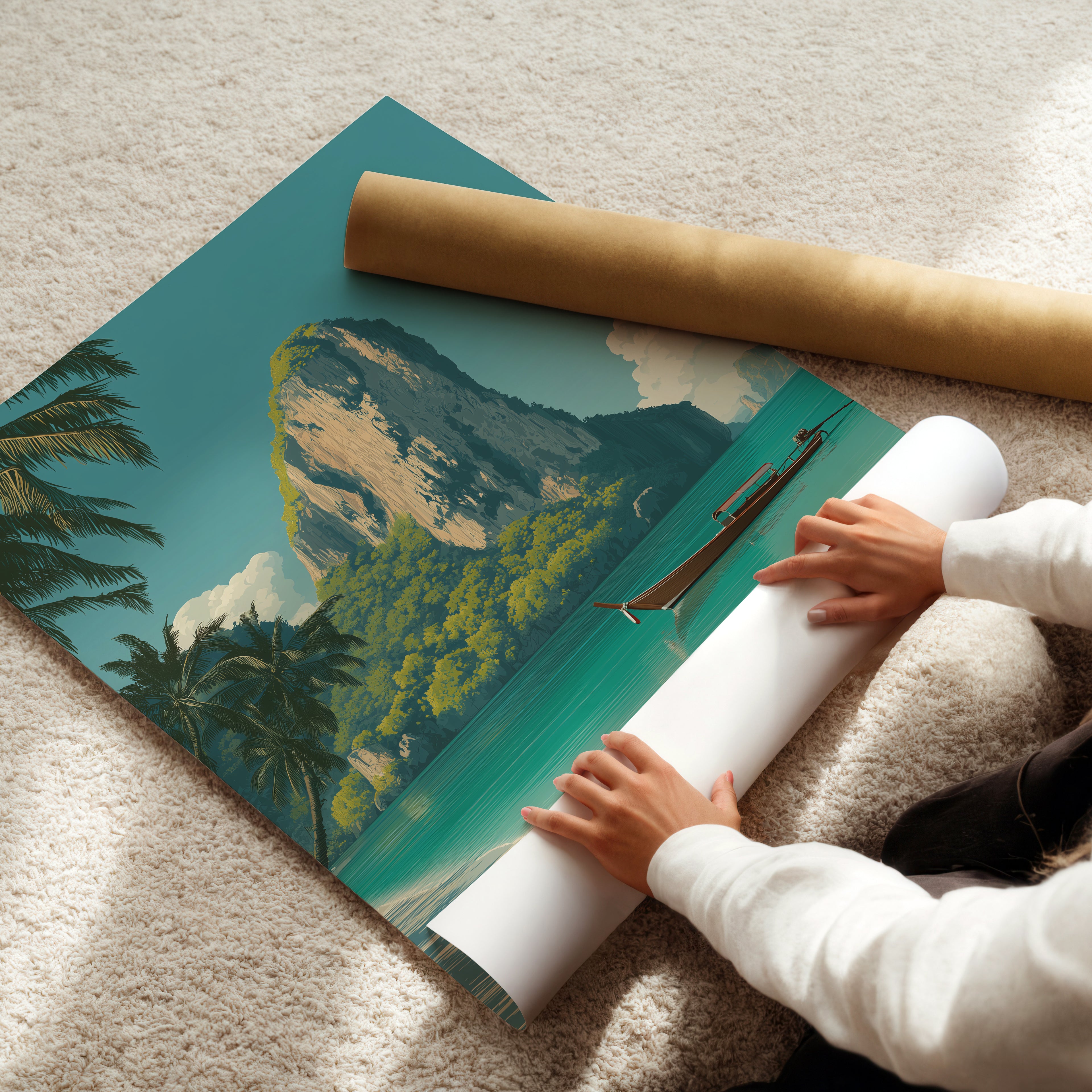 Krabi Thailand Travel Print: Tropical Beach, Longtail Boat, Southeast Asia