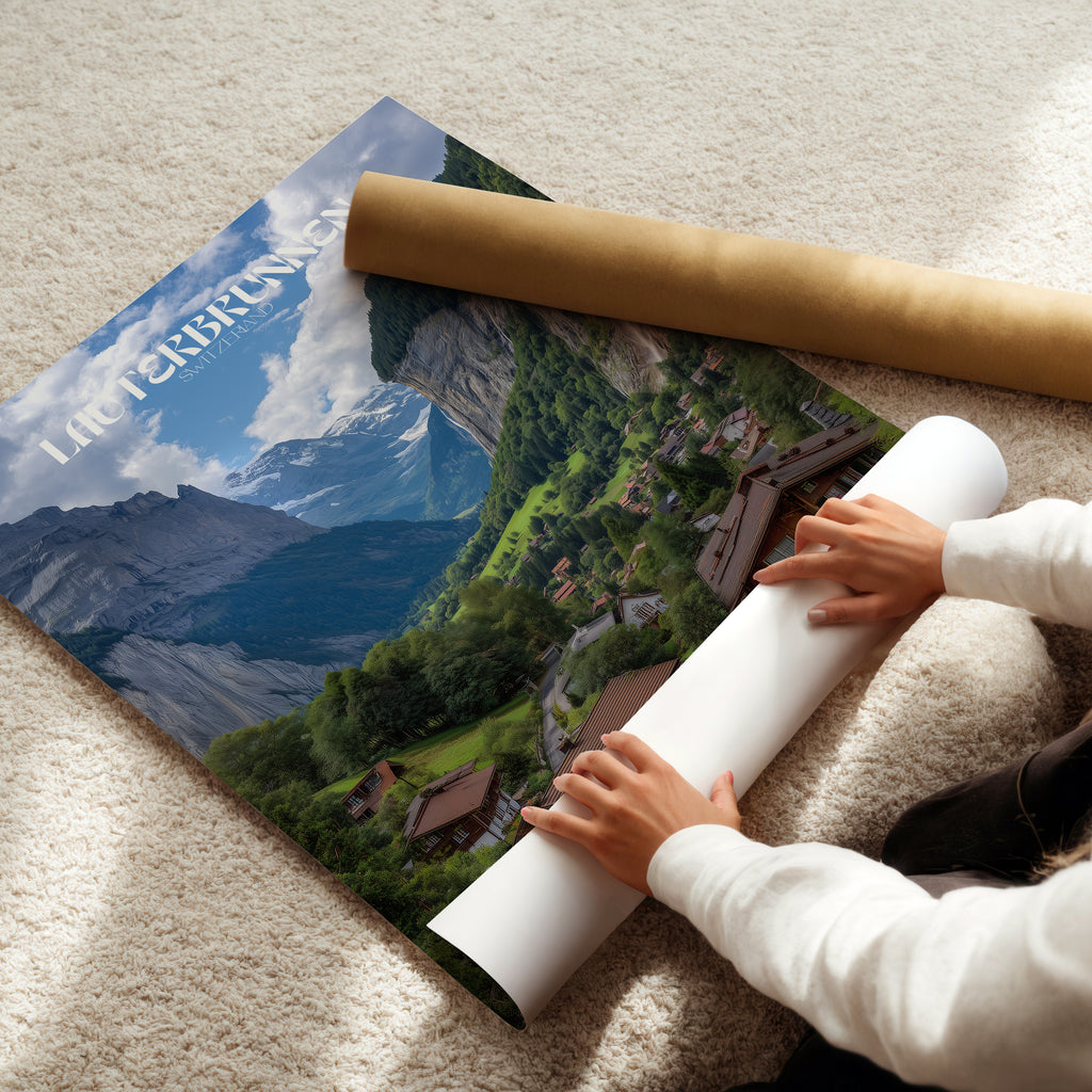 Lauterbrunnen Switzerland Poster – Alpine Landscape Wall Art, Mountain Valley Print, European Travel Photography Decor