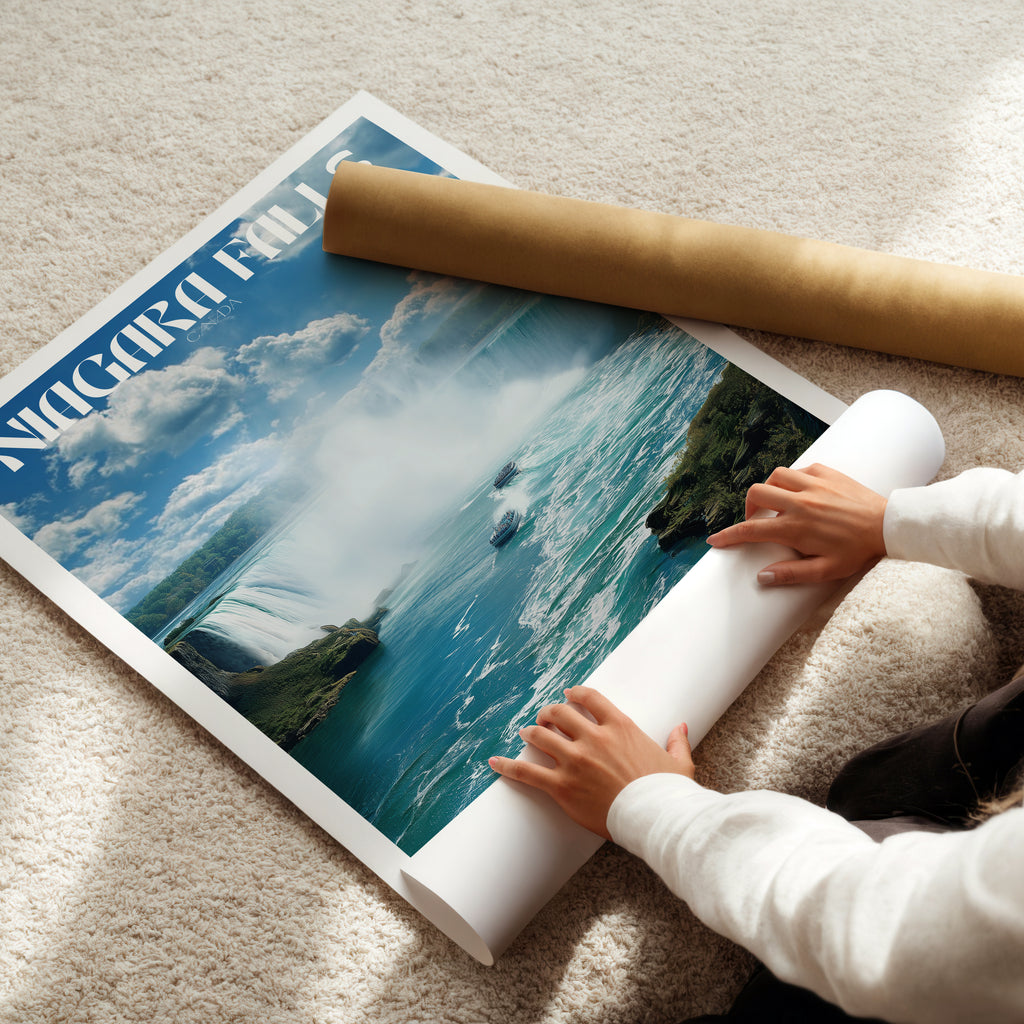 Canada Travel Poster – Niagara Falls Wall Art Print, Waterfall Landscape, Nature Decor