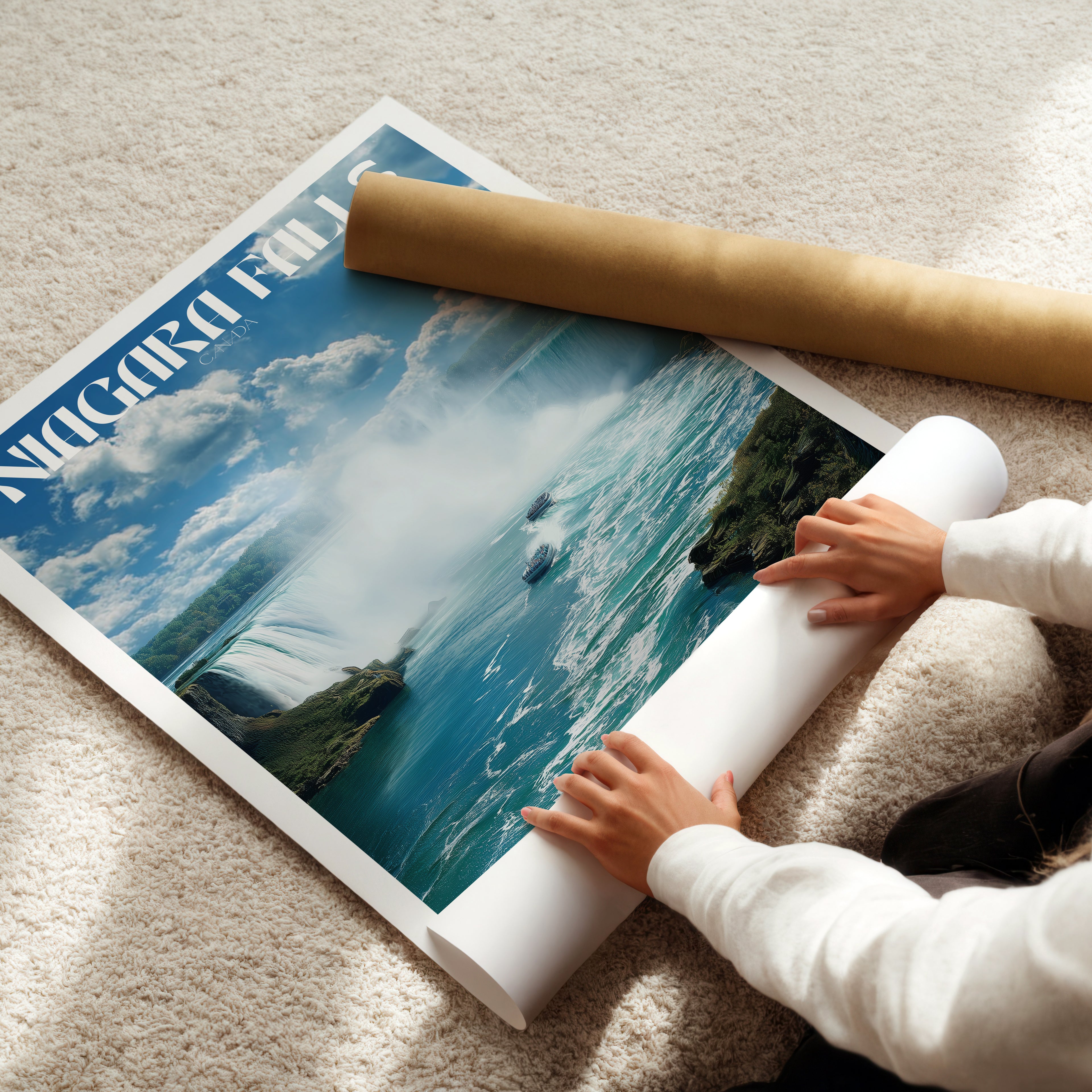 Canada Travel Poster – Niagara Falls Wall Art Print, Waterfall Landscape, Nature Decor