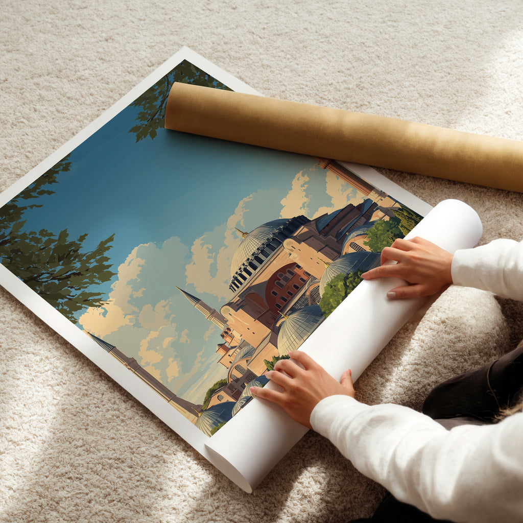 Istanbul Travel Poster: Hagia Sophia Print, Turkey Wall Art