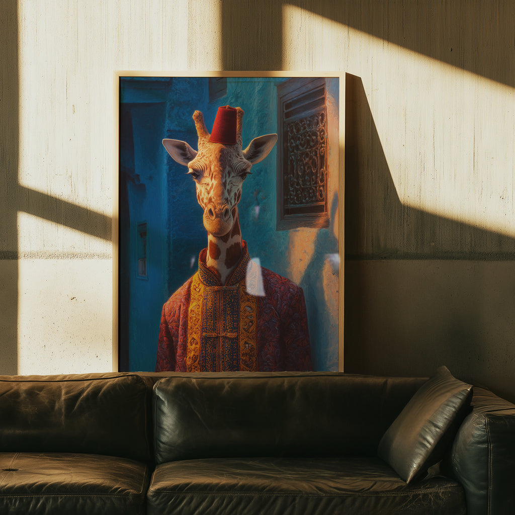 Elegant Giraffe Poster – Moroccan Animal Art Print, Royal Wildlife Wall Decor, Fantasy Safari Portrait