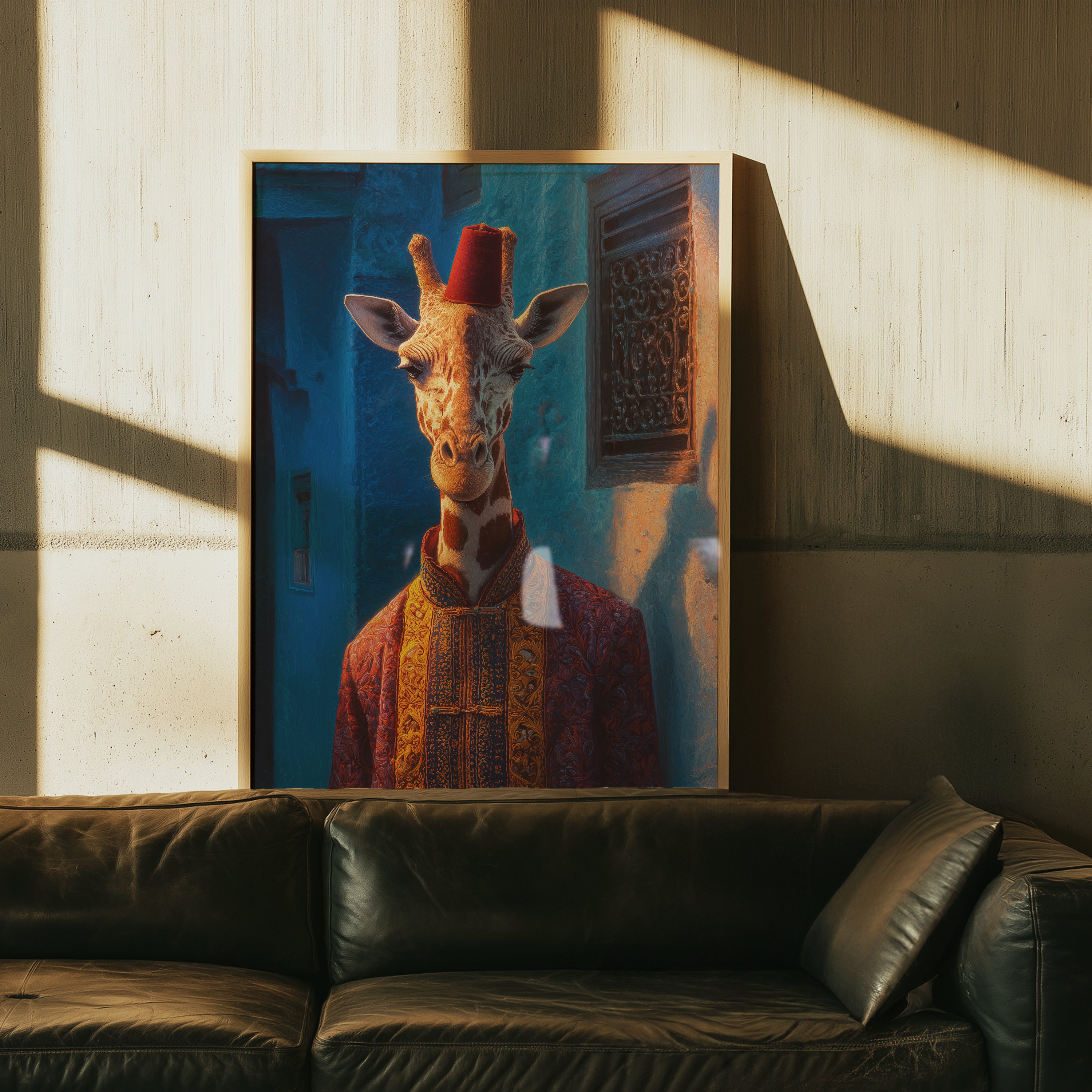 Elegant Giraffe Poster – Moroccan Animal Art Print, Royal Wildlife Wall Decor, Fantasy Safari Portrait