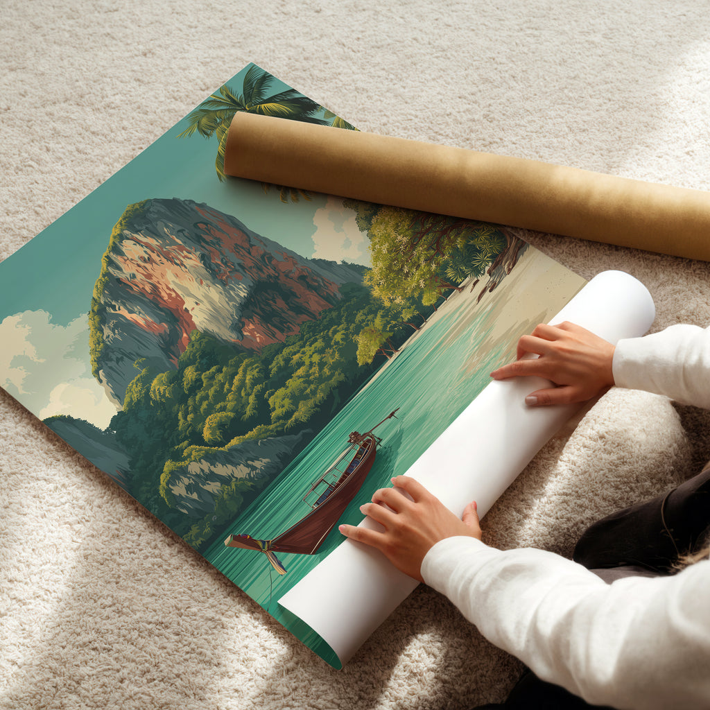 Krabi Thailand Travel Print – Tropical Beach, Coastal Landscape