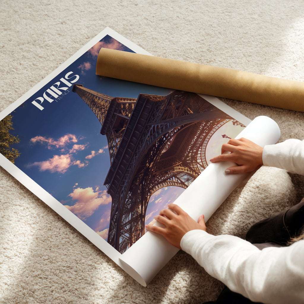 Eiffel Tower Paris Poster – Romantic France Travel Print, Cityscape Wall Art, European Decor