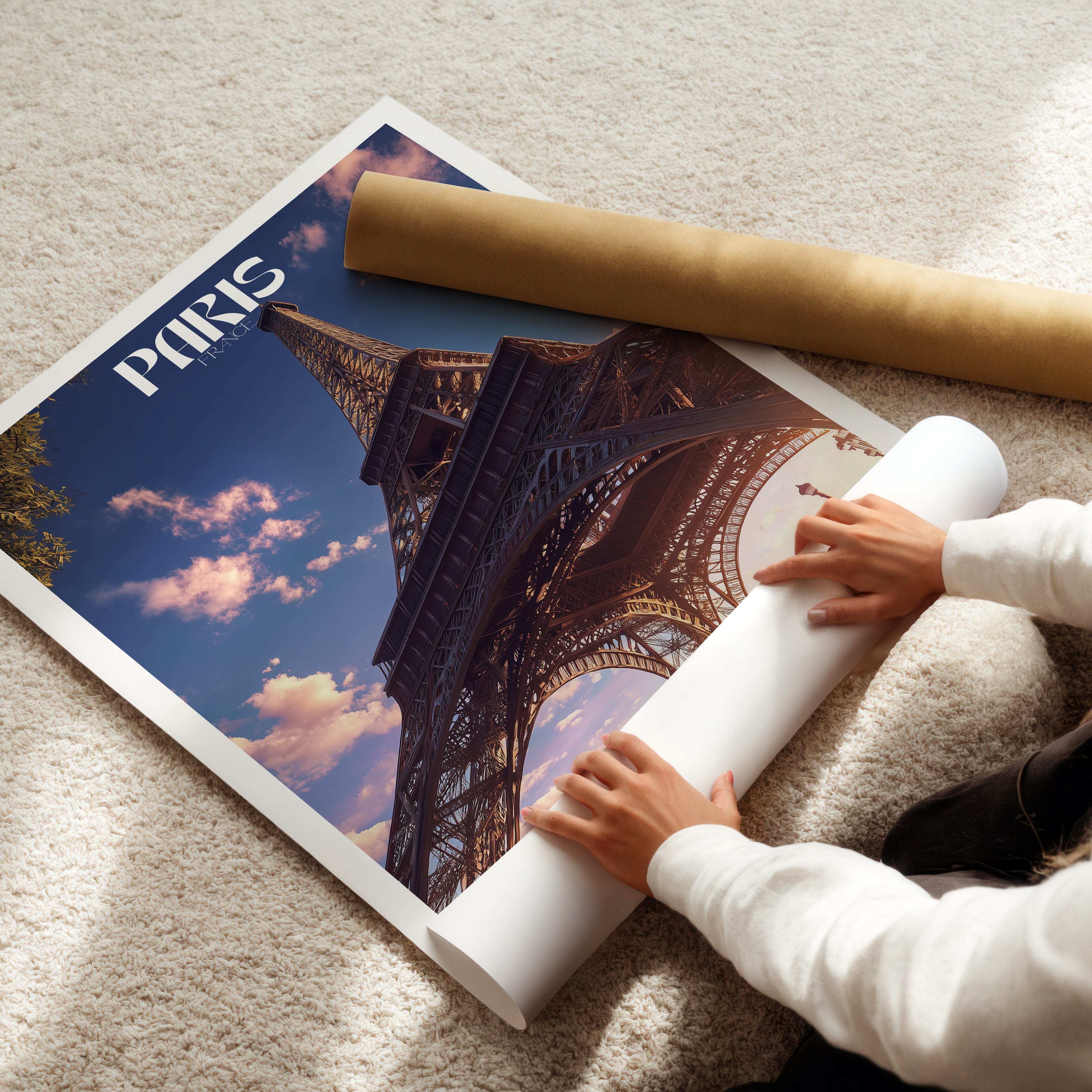 Eiffel Tower Paris Poster – Romantic France Travel Print, Cityscape Wall Art, European Decor