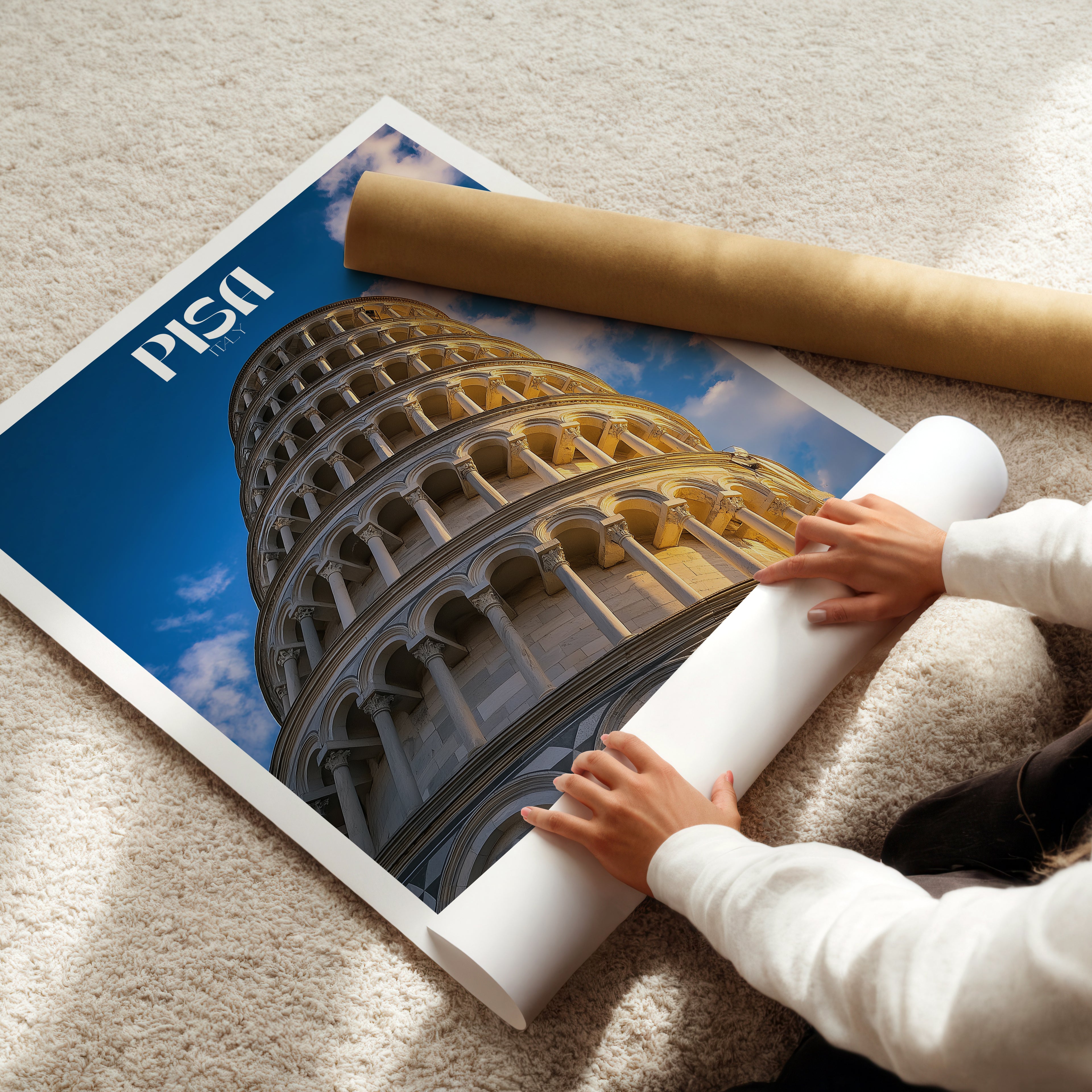 Italy Travel Poster – Leaning Tower of Pisa Print, Iconic Landmark Wall Art, Tuscany Decor