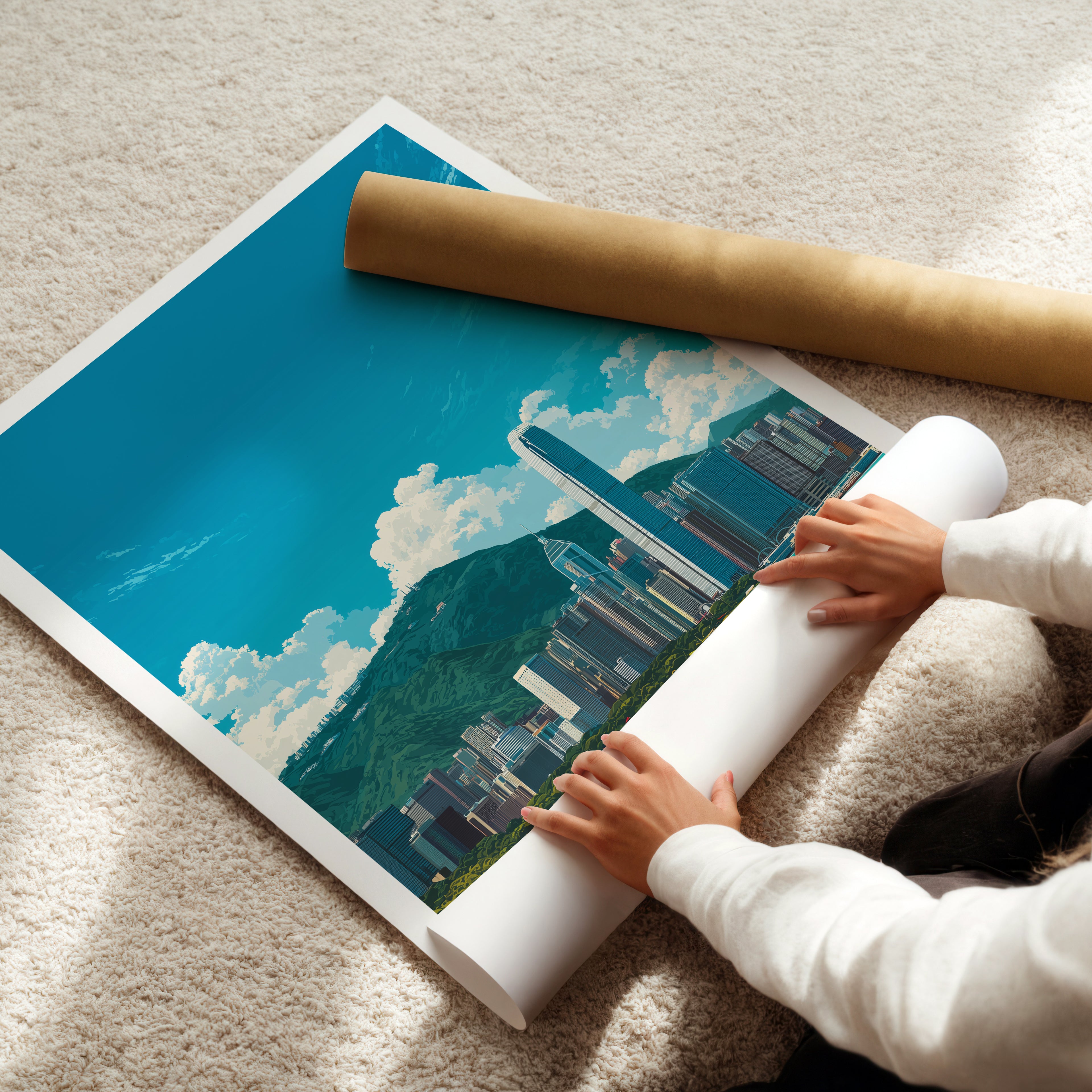 Hong Kong Travel Poster: China Skyline Print, Victoria Harbour Wall Art