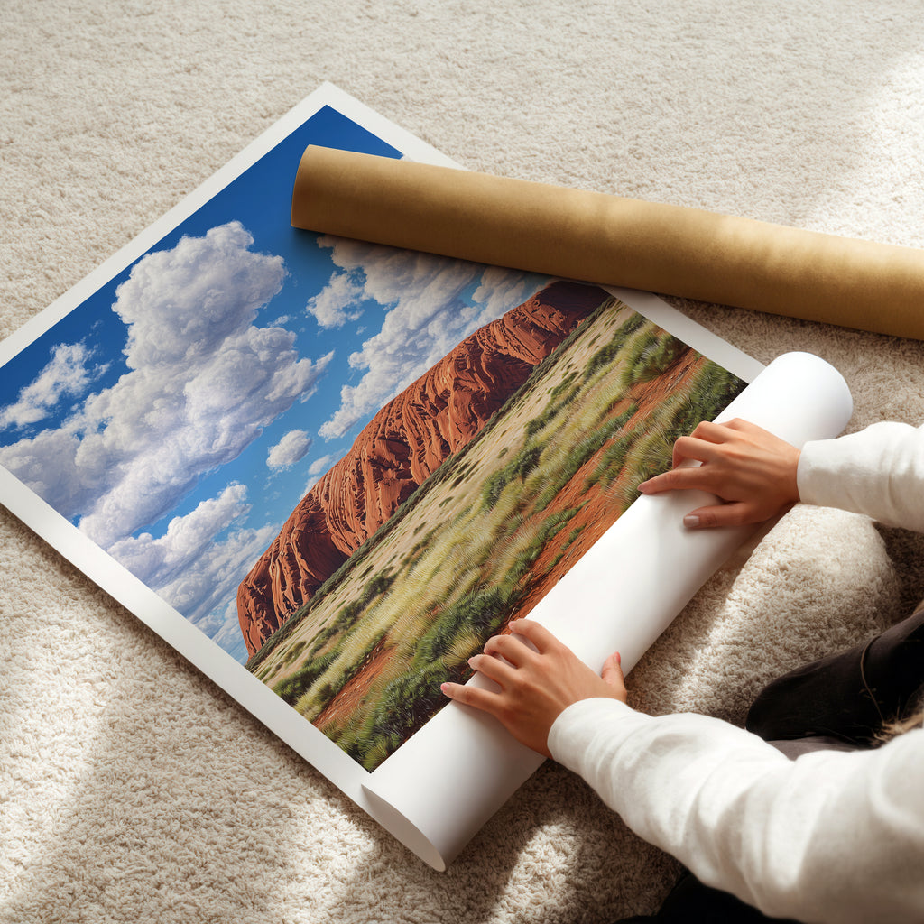 Australia Travel Poster – Uluru Red Rock Print, Outback Landscape Wall Art, Desert Landmark Decor