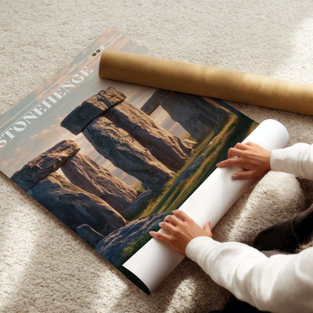 Stonehenge poster - UK heritage wall art print in modern interior setting