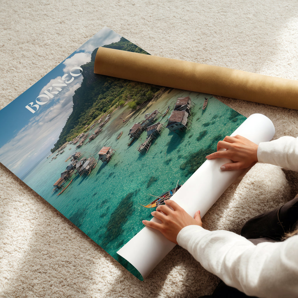 Borneo Malaysia Travel Poster – Rainforest Wall Art Print, Southeast Asia Nature Decor, Jungle Landscape Photography