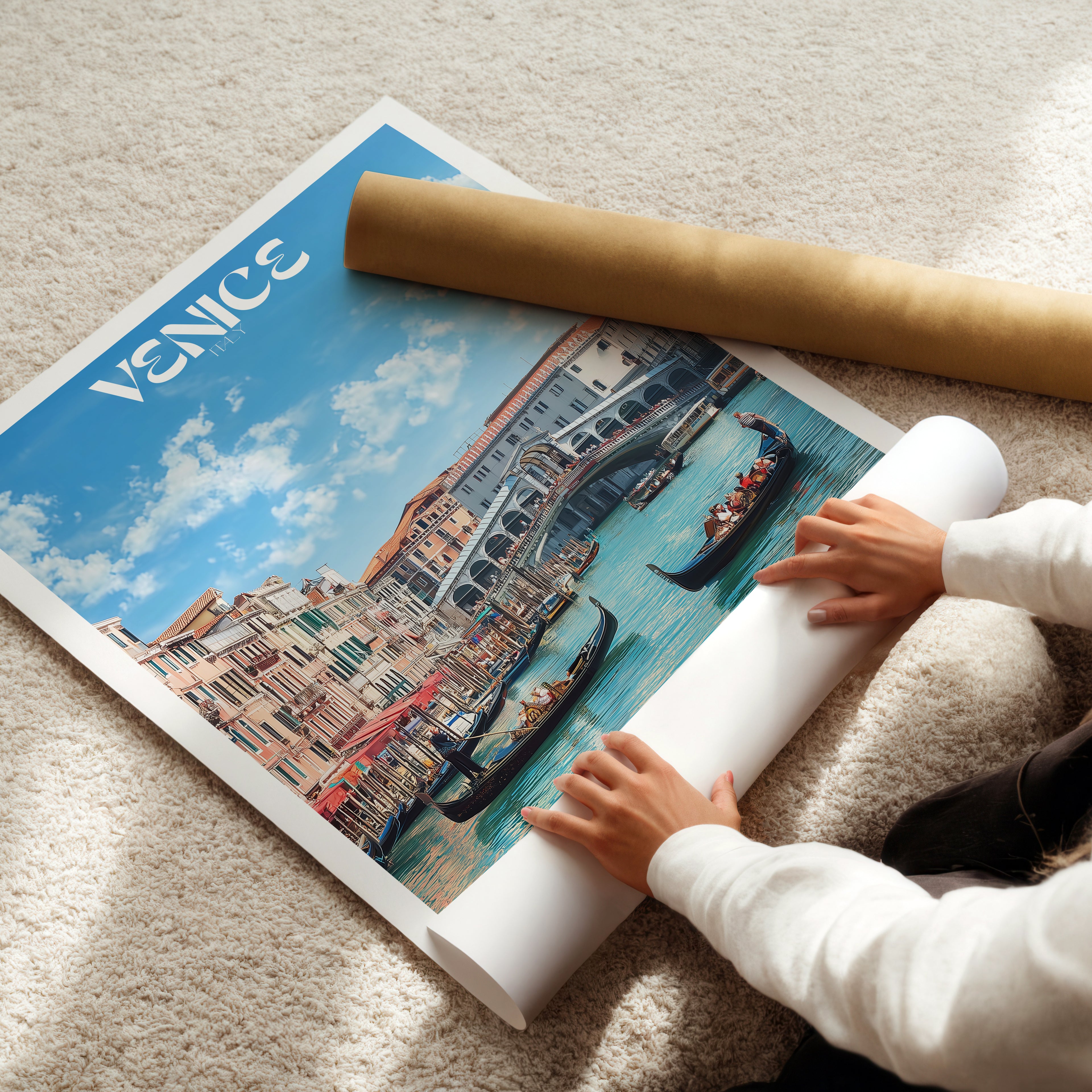 Venice Cityscape Poster – Canal Wall Art Print, Italy Travel Decor, Romantic Artwork