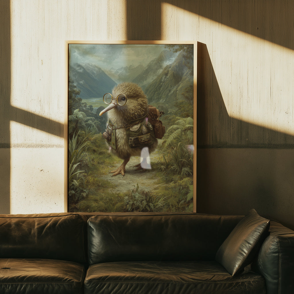 Kiwi Bird Explorer Art Print – Jungle Animal Wall Decor
