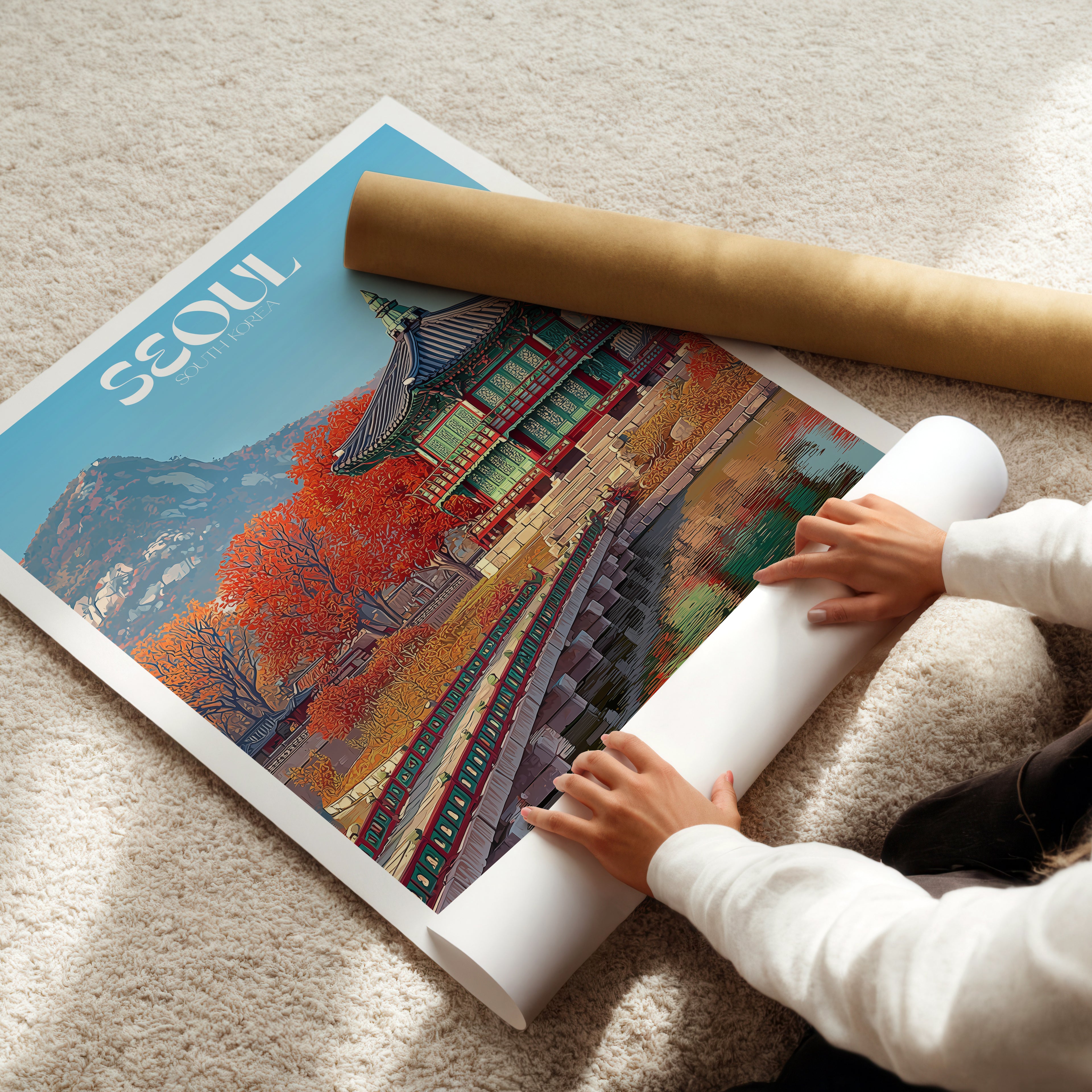 South Korea Travel Poster – Seoul Gyeongbokgung Palace Wall Art Print, Historic Landmark Decor