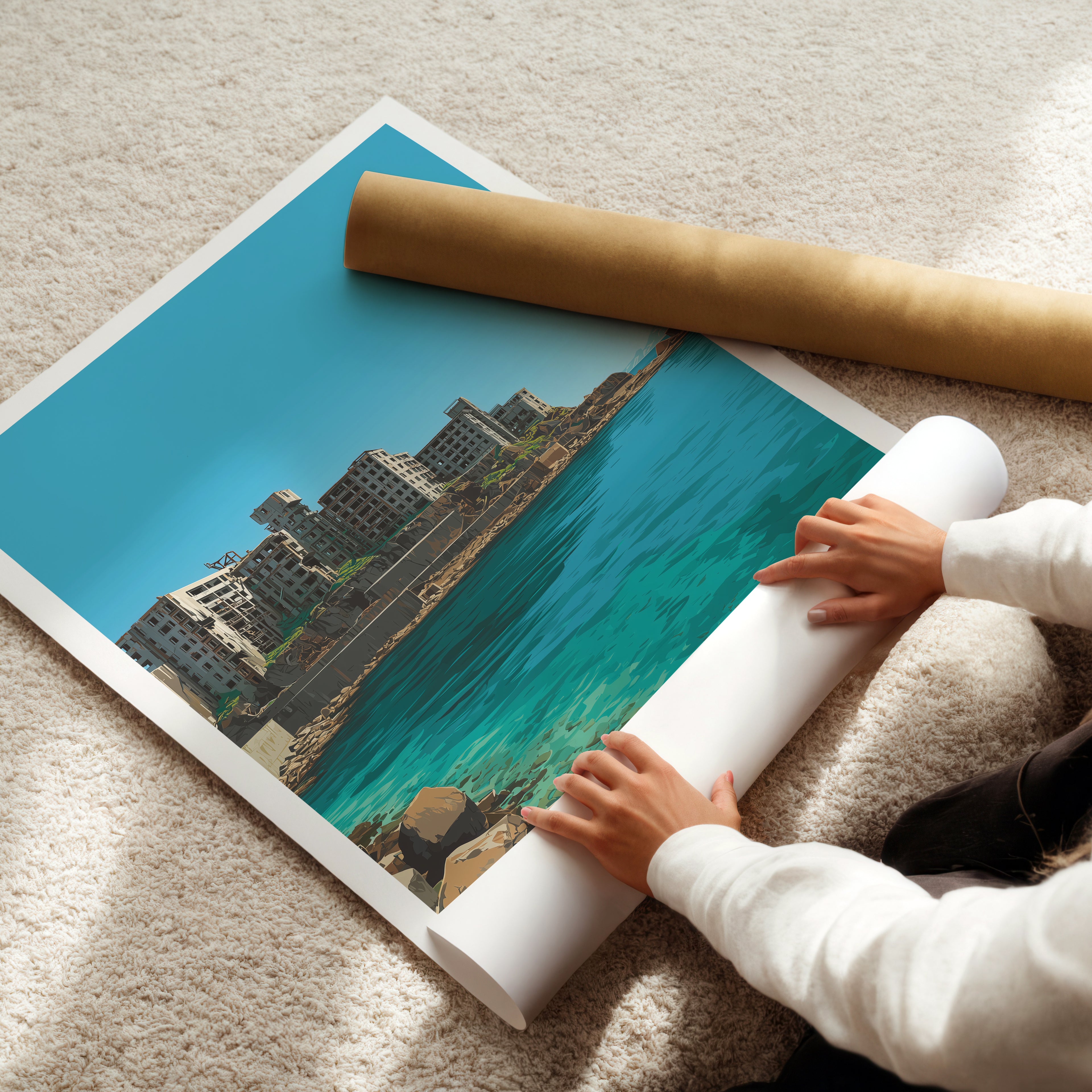 Hashima Island Travel Poster: Gunkanjima Print, Japan Wall Art