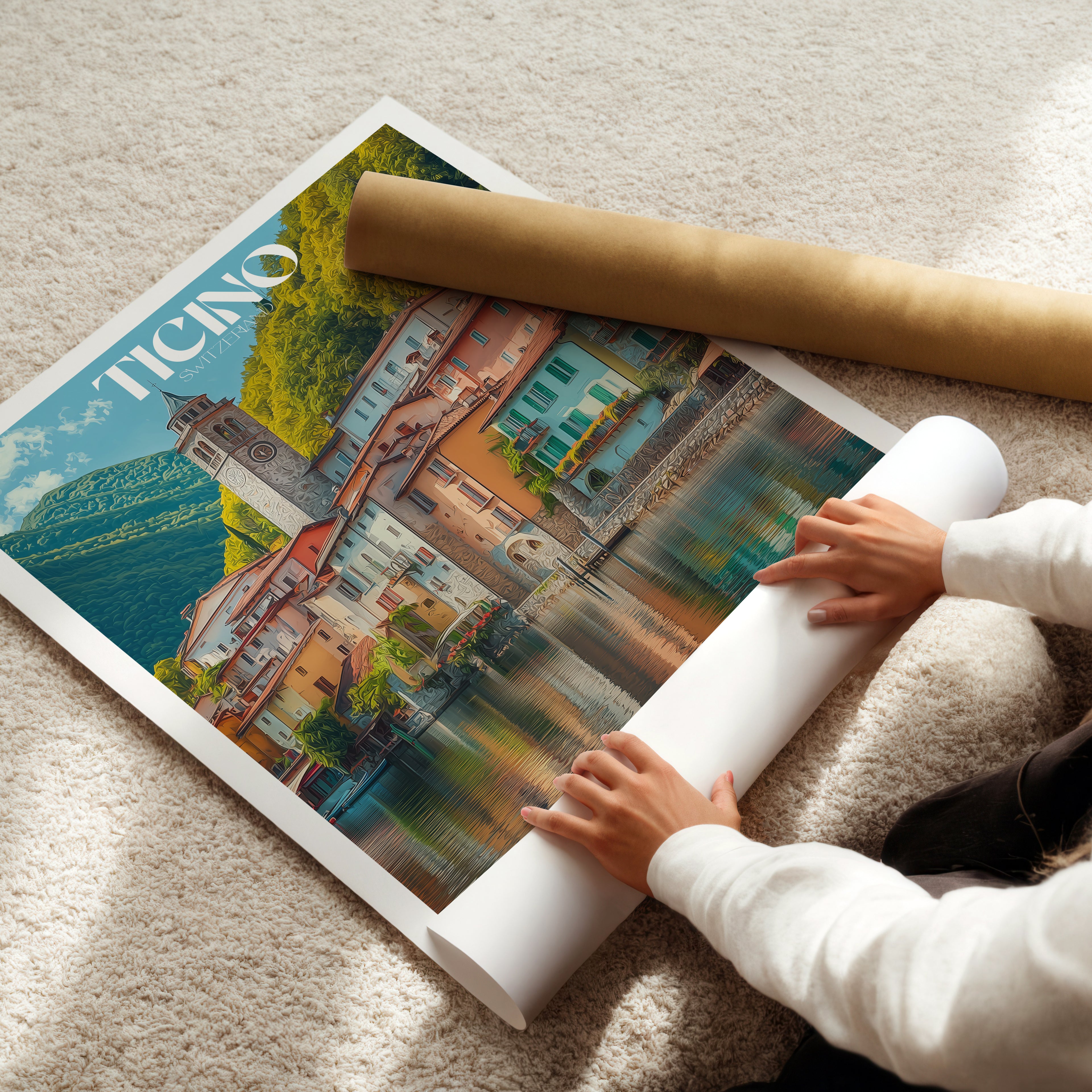 Switzerland Travel Poster – Ticino Alpine Print, Mountain Landscape Wall Art, European Decor