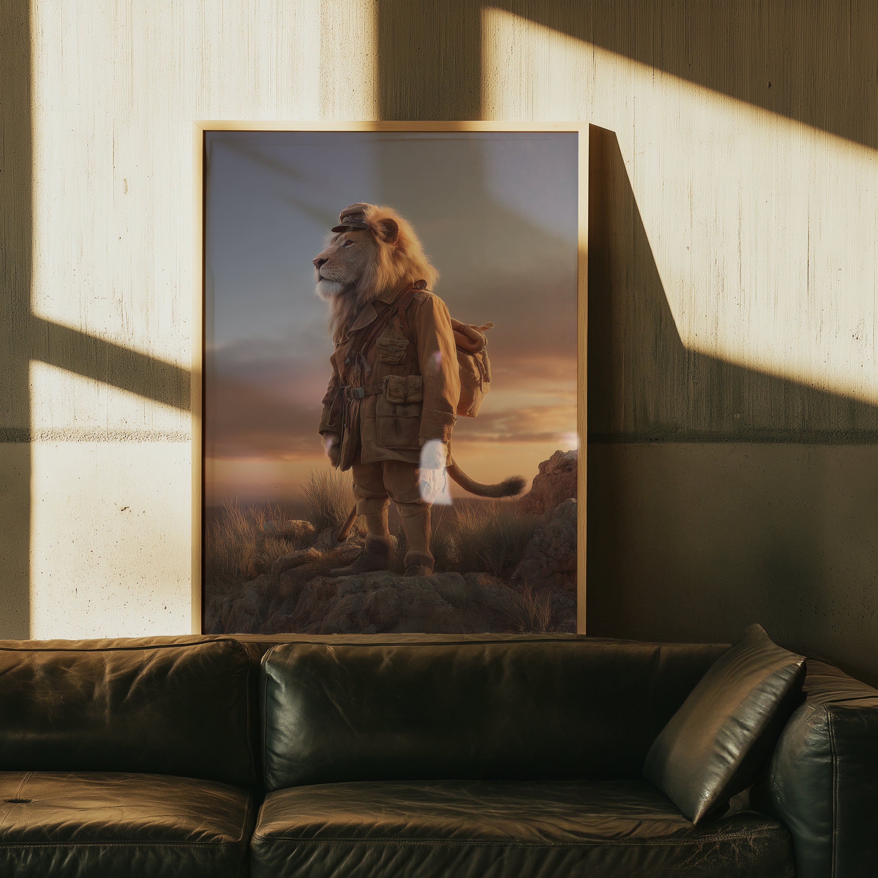 Regal Lion in Africa – Animal Portrait Explorer Wall Art, Colonial Style Wildlife Print
