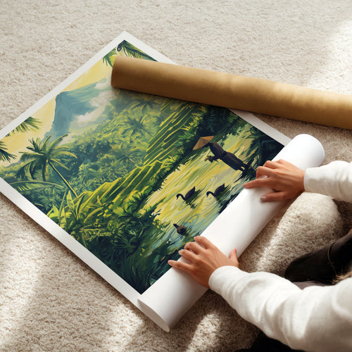 Bali Indonesia Travel Poster: Tropical Rice Terrace Illustration Art