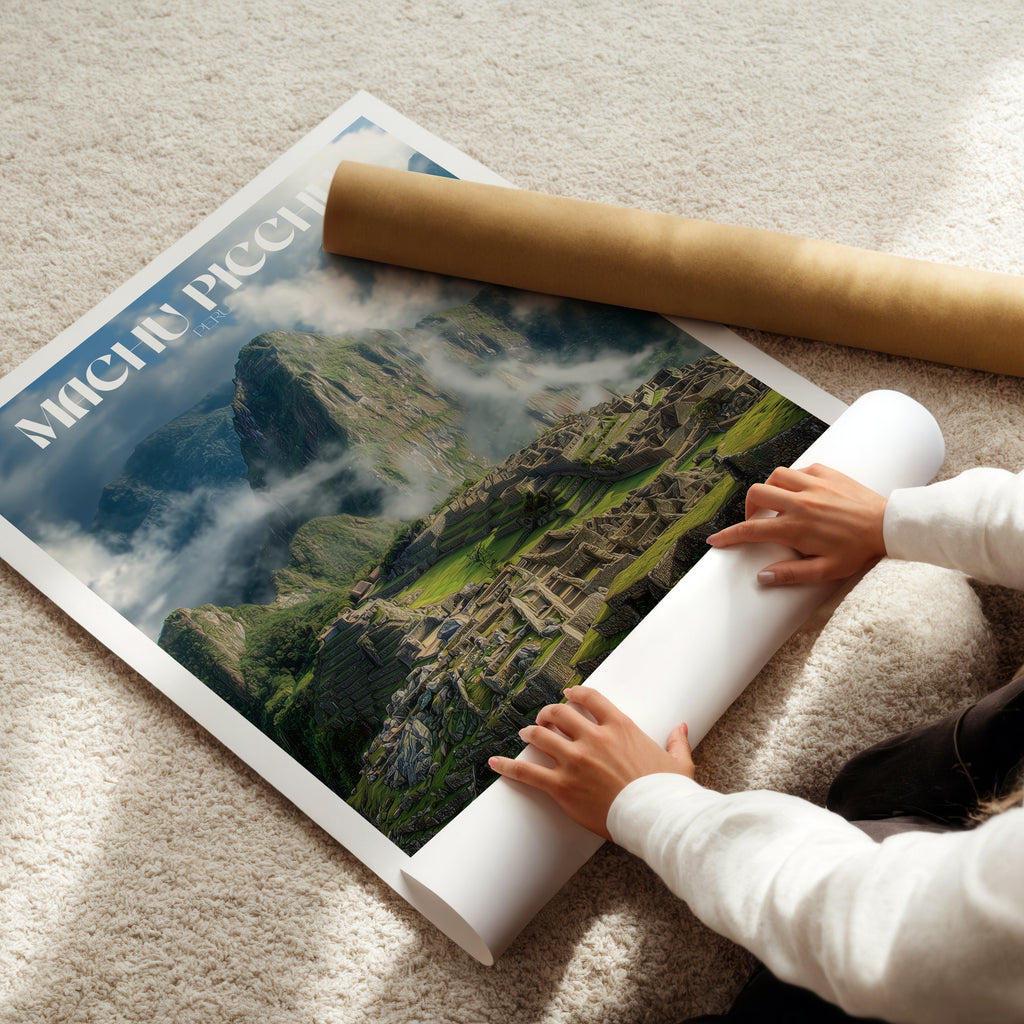 Machu Picchu Poster – Peru Travel Print, Inca Ruins Wall Art, Andes Mountain Landscape
