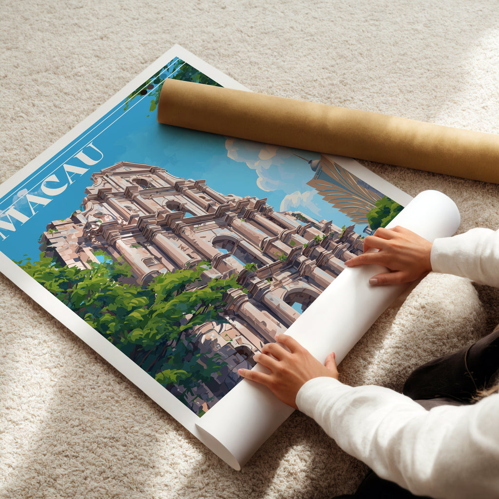 Macau Travel Poster: Ruins of St. Paul Print, China Wall Art